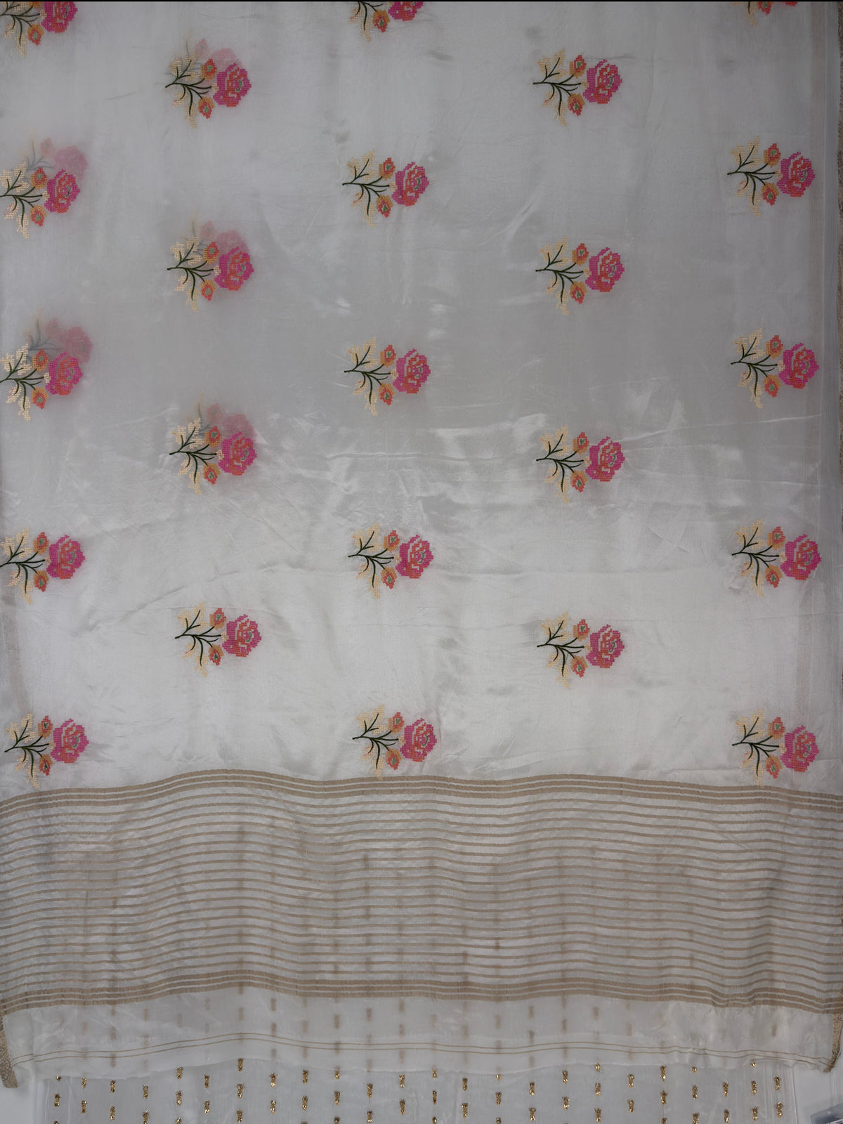 MIMOSA White Jaipur Saree — pallu and zari work detail
