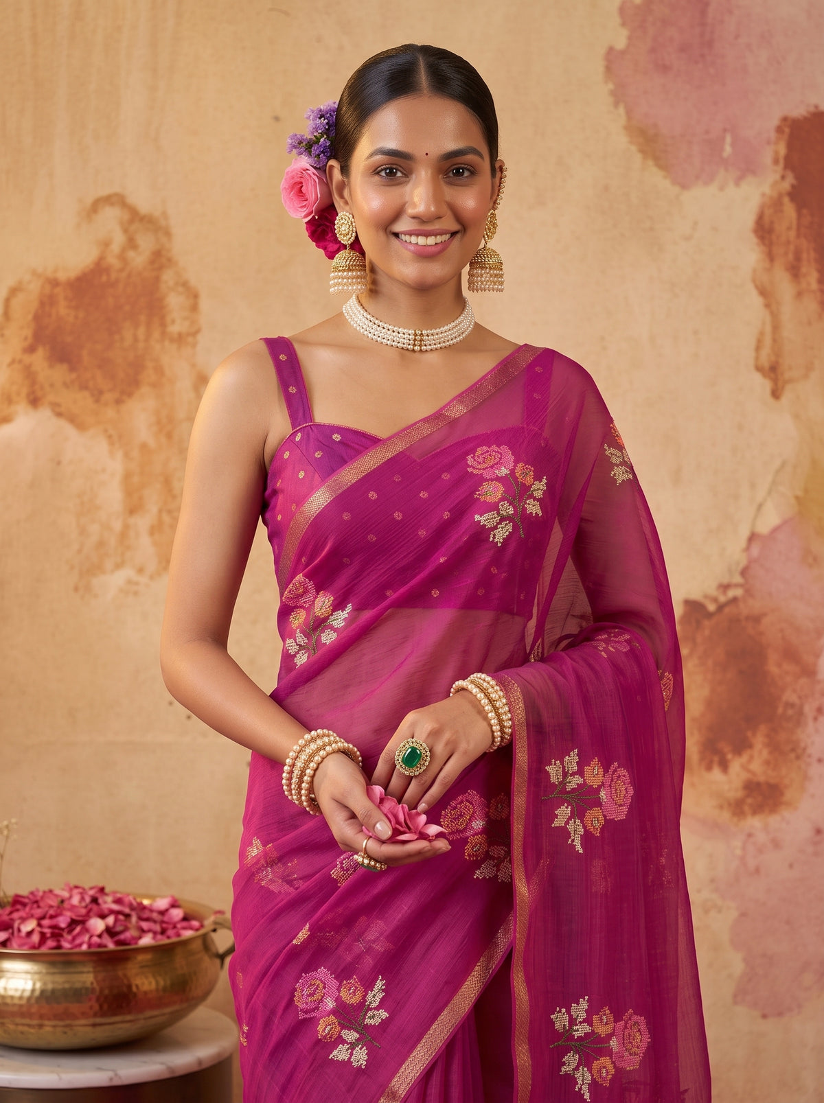 MIMOSA Wine Jaipur Saree — pose 10 styling detail