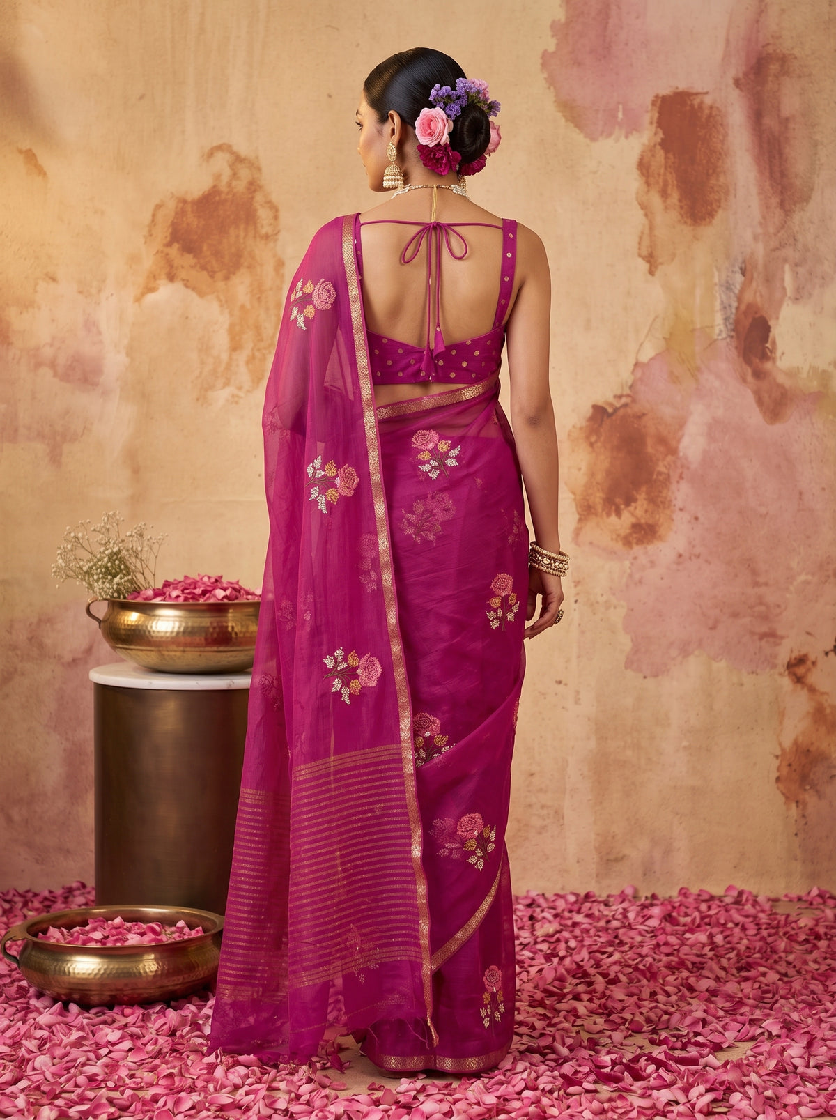 MIMOSA Wine Jaipur Saree — pose 2 styling detail