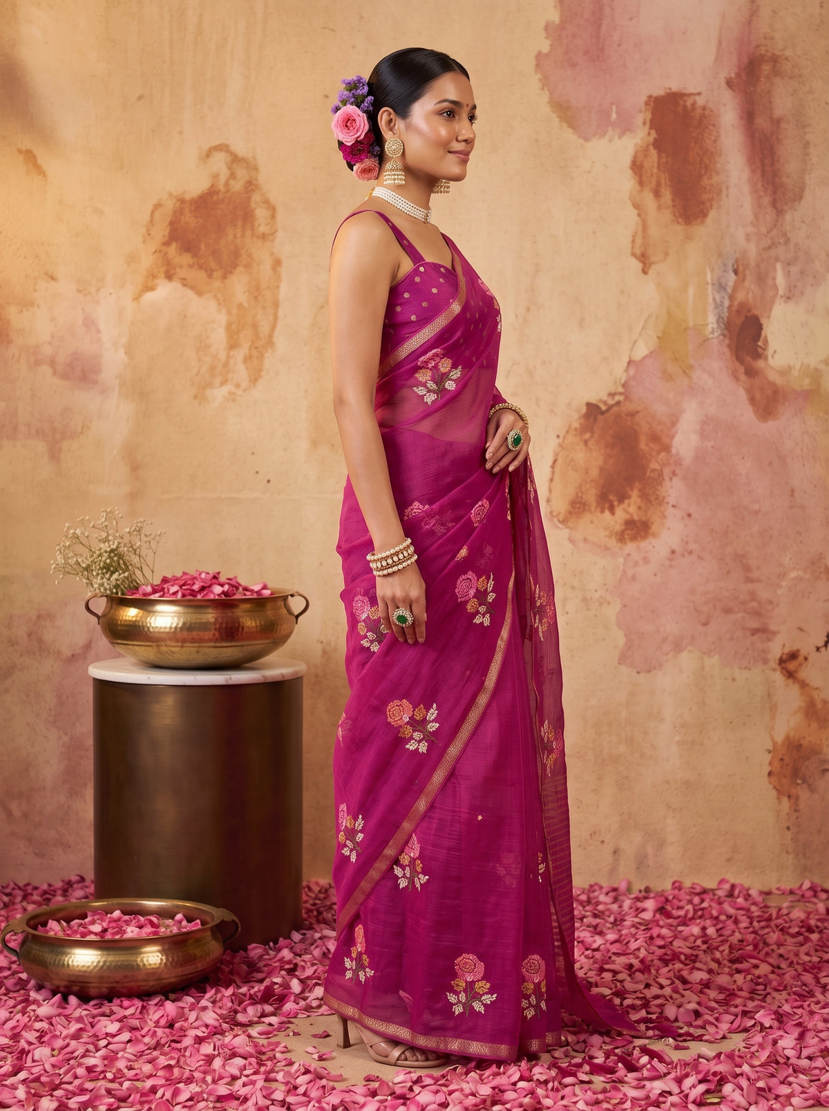 MIMOSA Wine Jaipur Saree — pose 3 styling detail