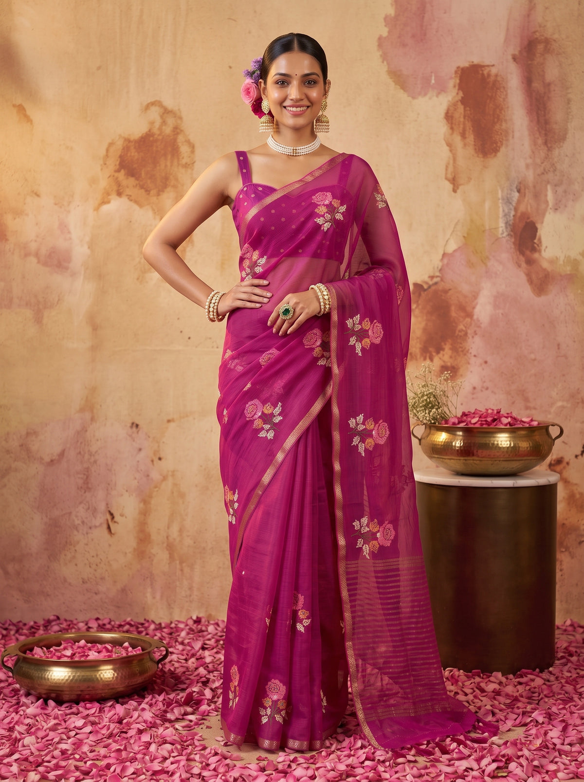 MIMOSA Wine Jaipur Saree — pose 4 styling detail