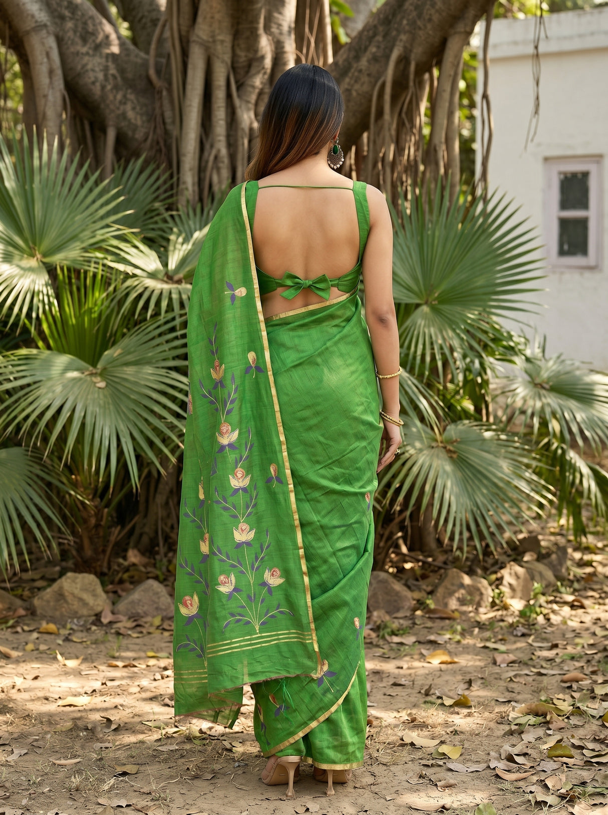 MIMOSA Green Banarasi Art Silk Saree — Saree Pallu and Body Shot