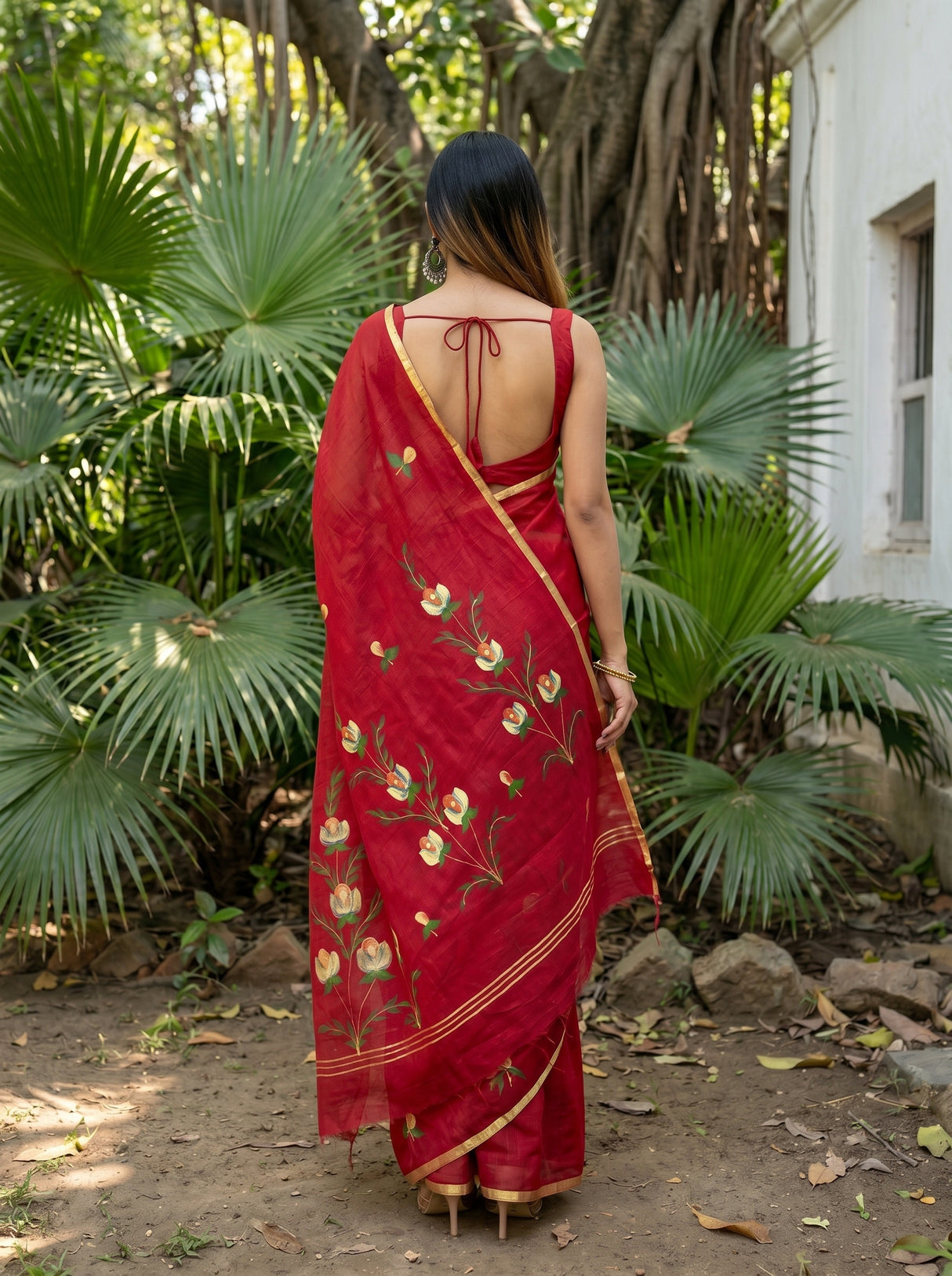 MIMOSA Maroon Banarasi Art Silk Saree — Saree Pallu and Body Shot