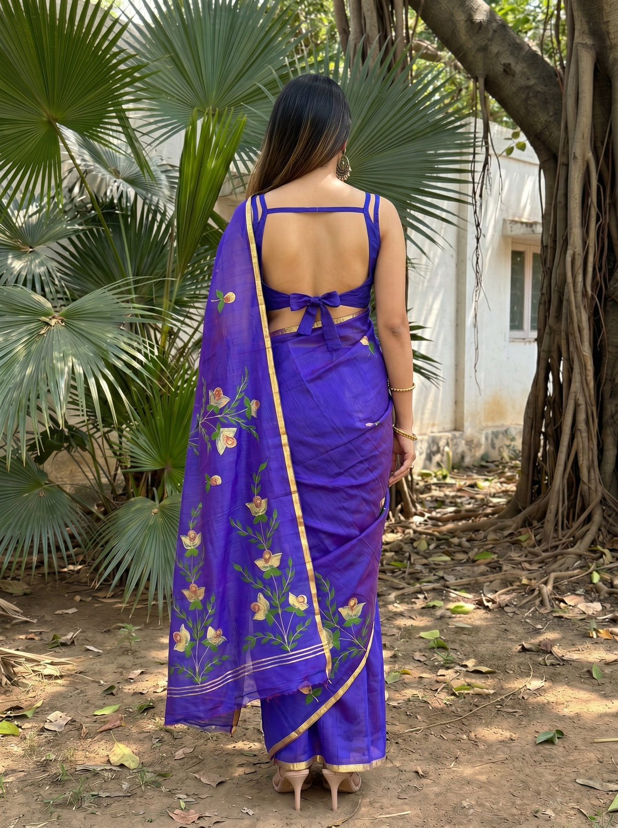 MIMOSA Violet Banarasi Art Silk Saree — Saree Pallu and Body Shot