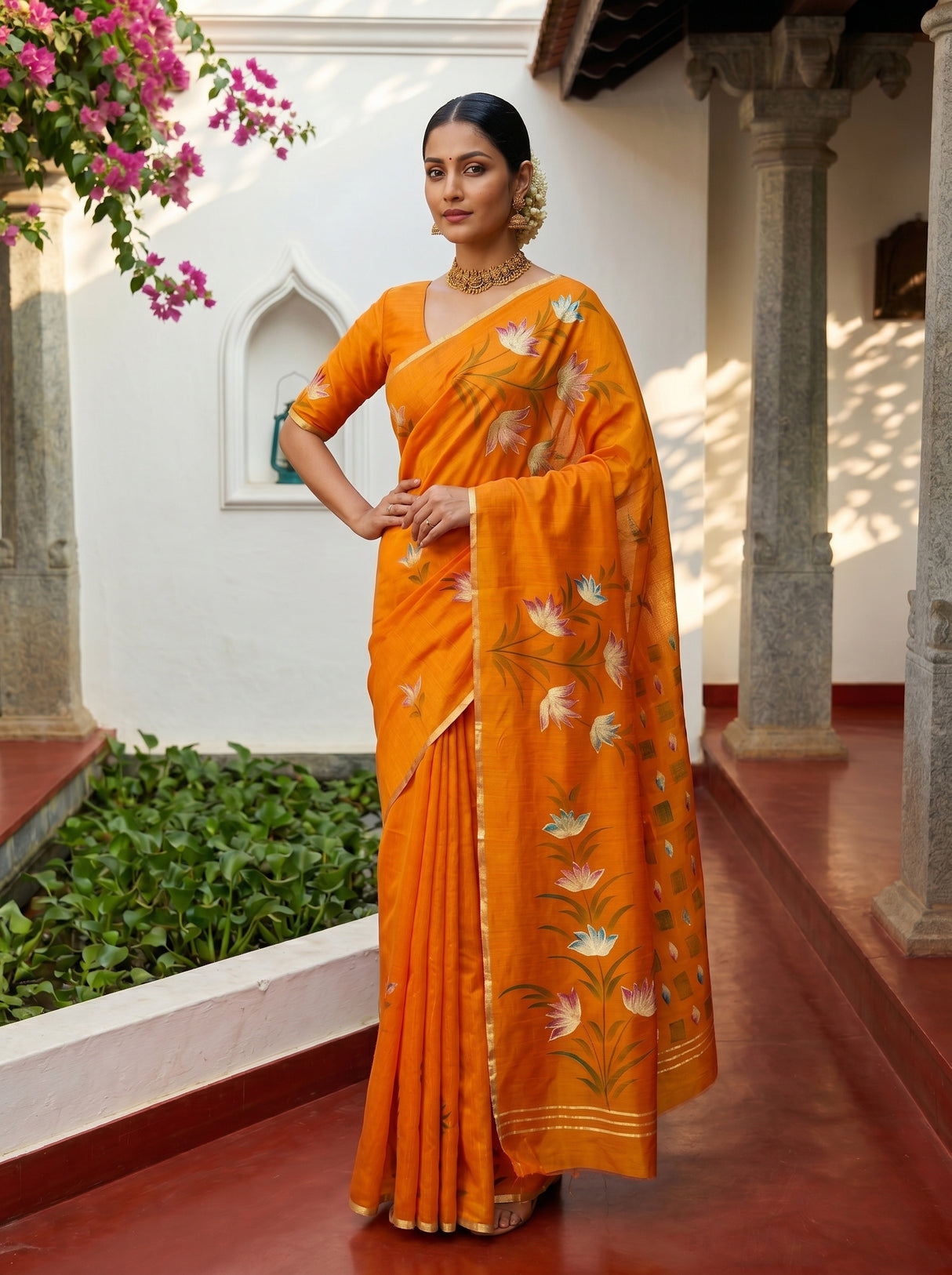 MIMOSA Gold Banarasi Art Silk Saree — Saree border and motif detail