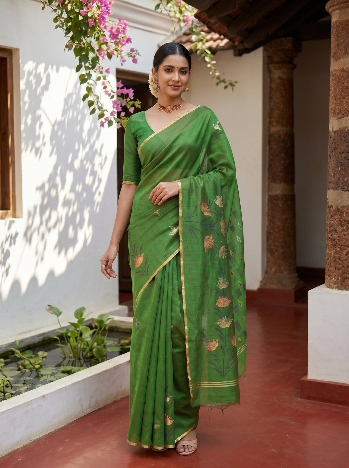 MIMOSA Green Banarasi Art Silk Saree — pose 10 styling detail