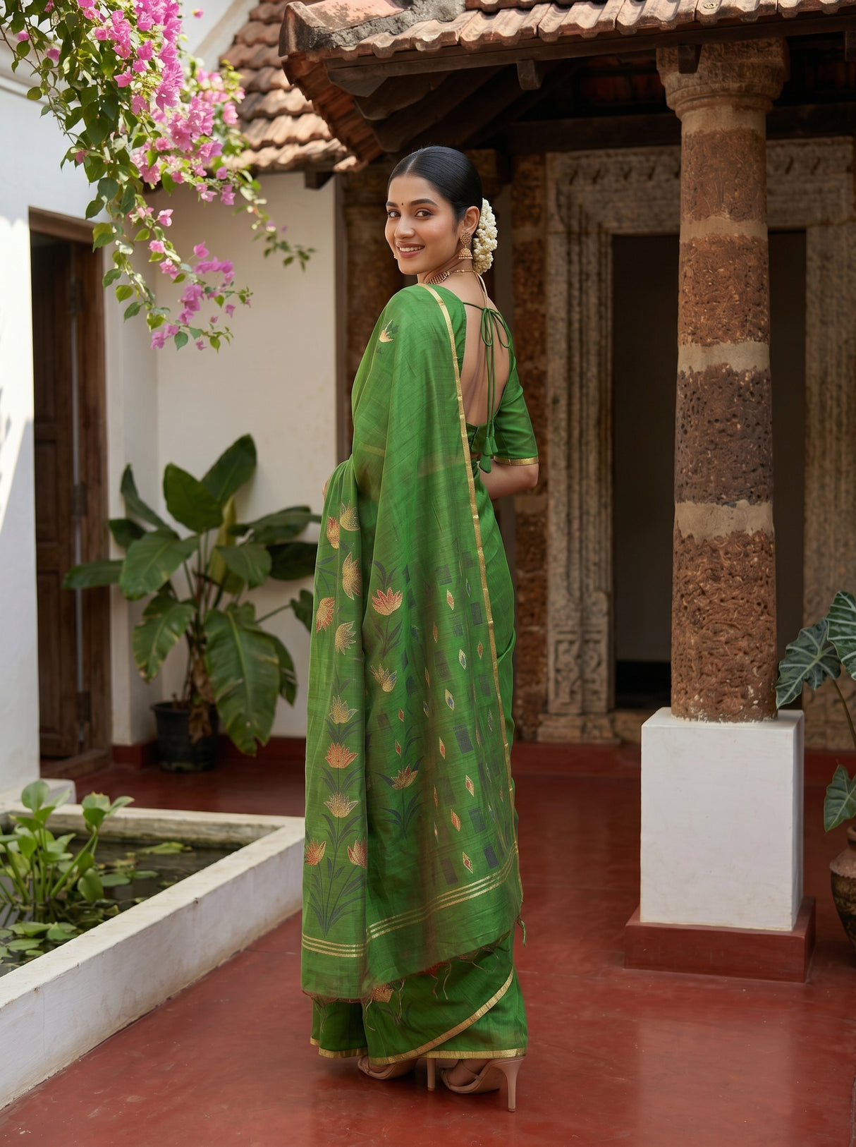 MIMOSA Green Banarasi Art Silk Saree — pose 7 styling detail