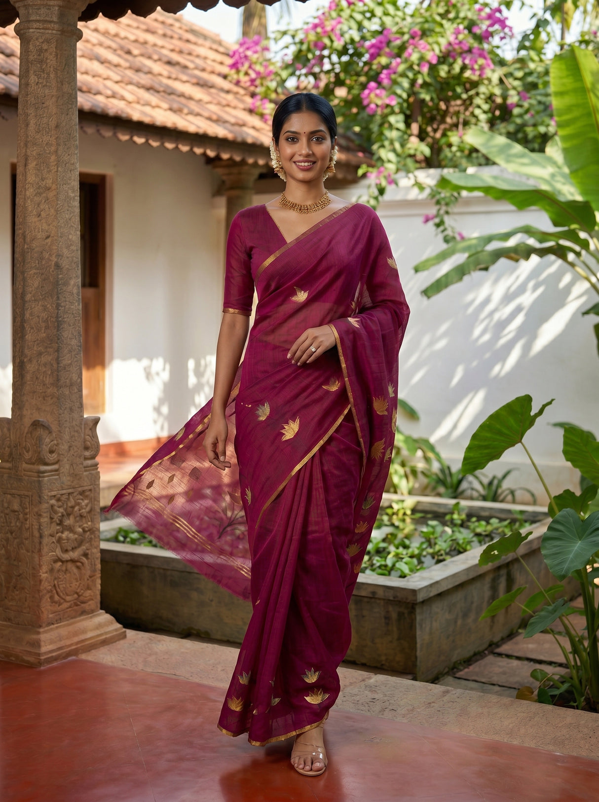 MIMOSA Magenta Banarasi Art Silk Saree — pose 6 styling detail
