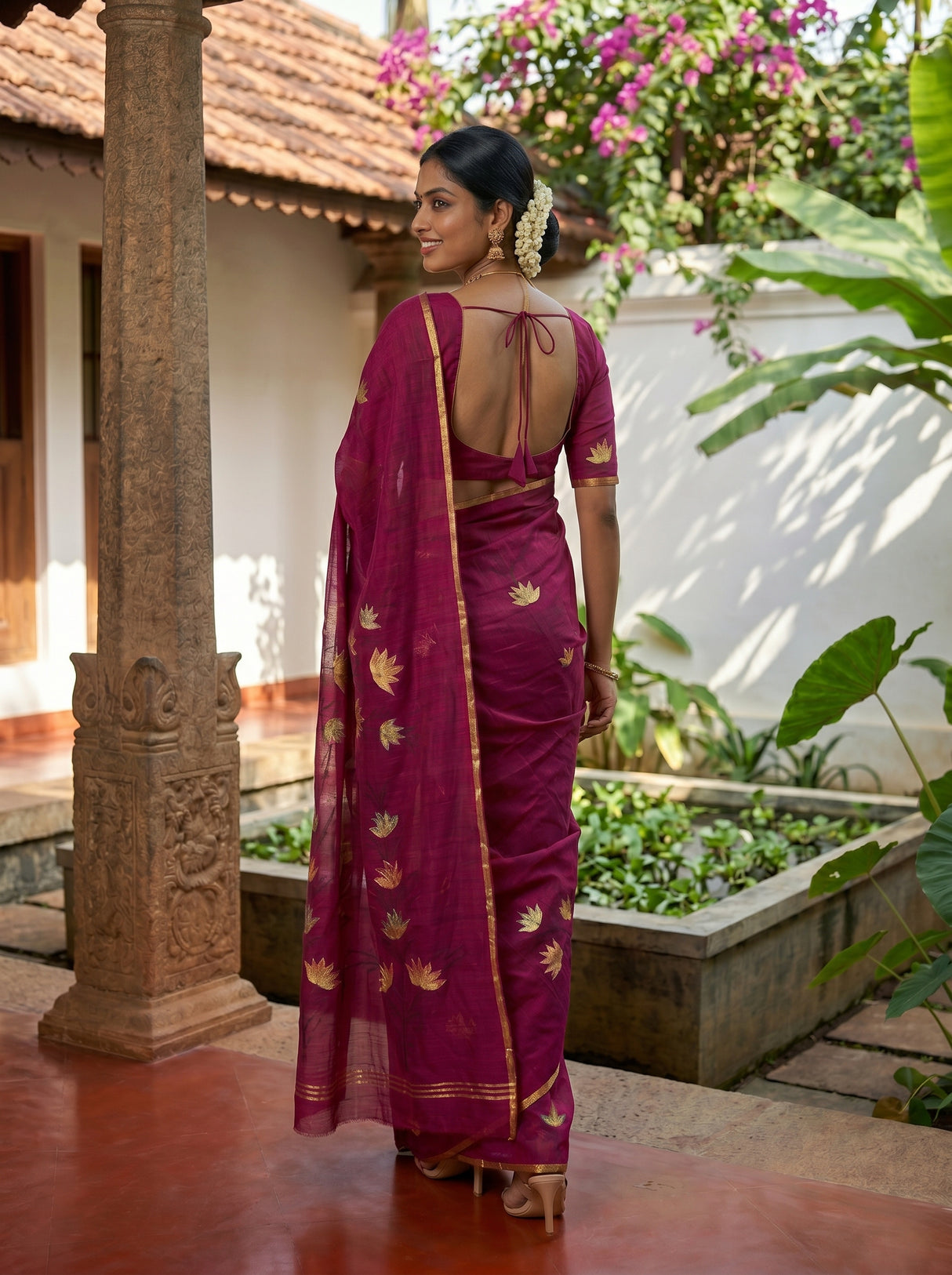 MIMOSA Magenta Banarasi Art Silk Saree — pose 7 styling detail