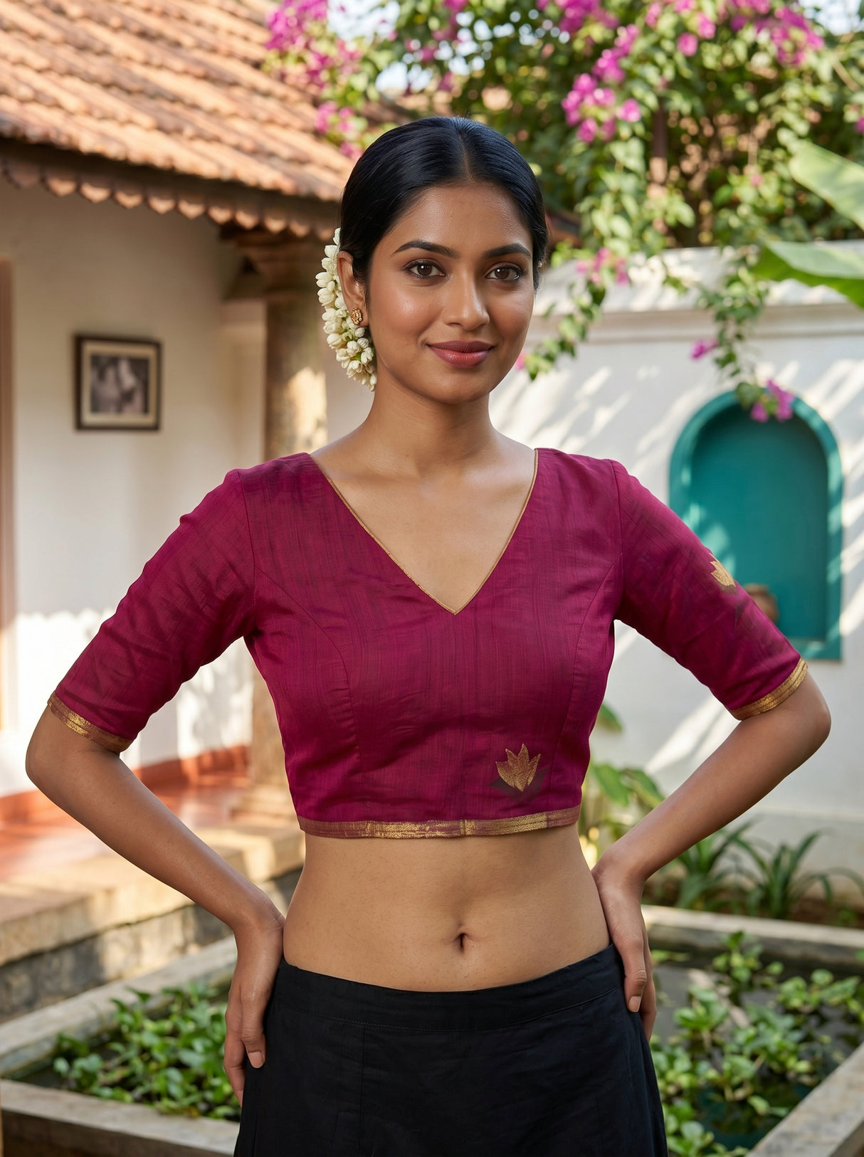 MIMOSA Magenta Banarasi Art Silk Saree — blouse close-up