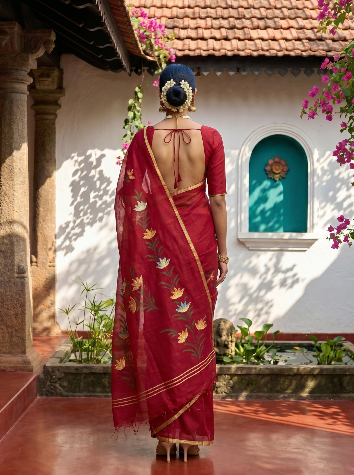 MIMOSA Maroon Banarasi Art Silk Saree — Pallu and body detail