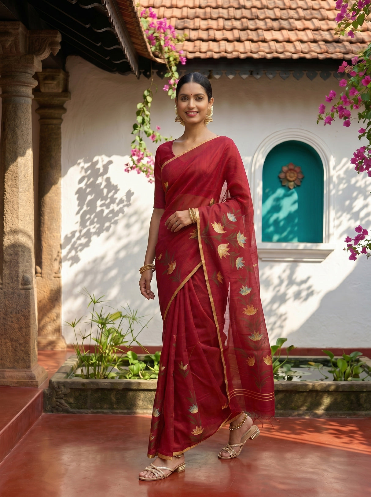 MIMOSA Maroon Banarasi Art Silk Saree — pose 6 styling detail