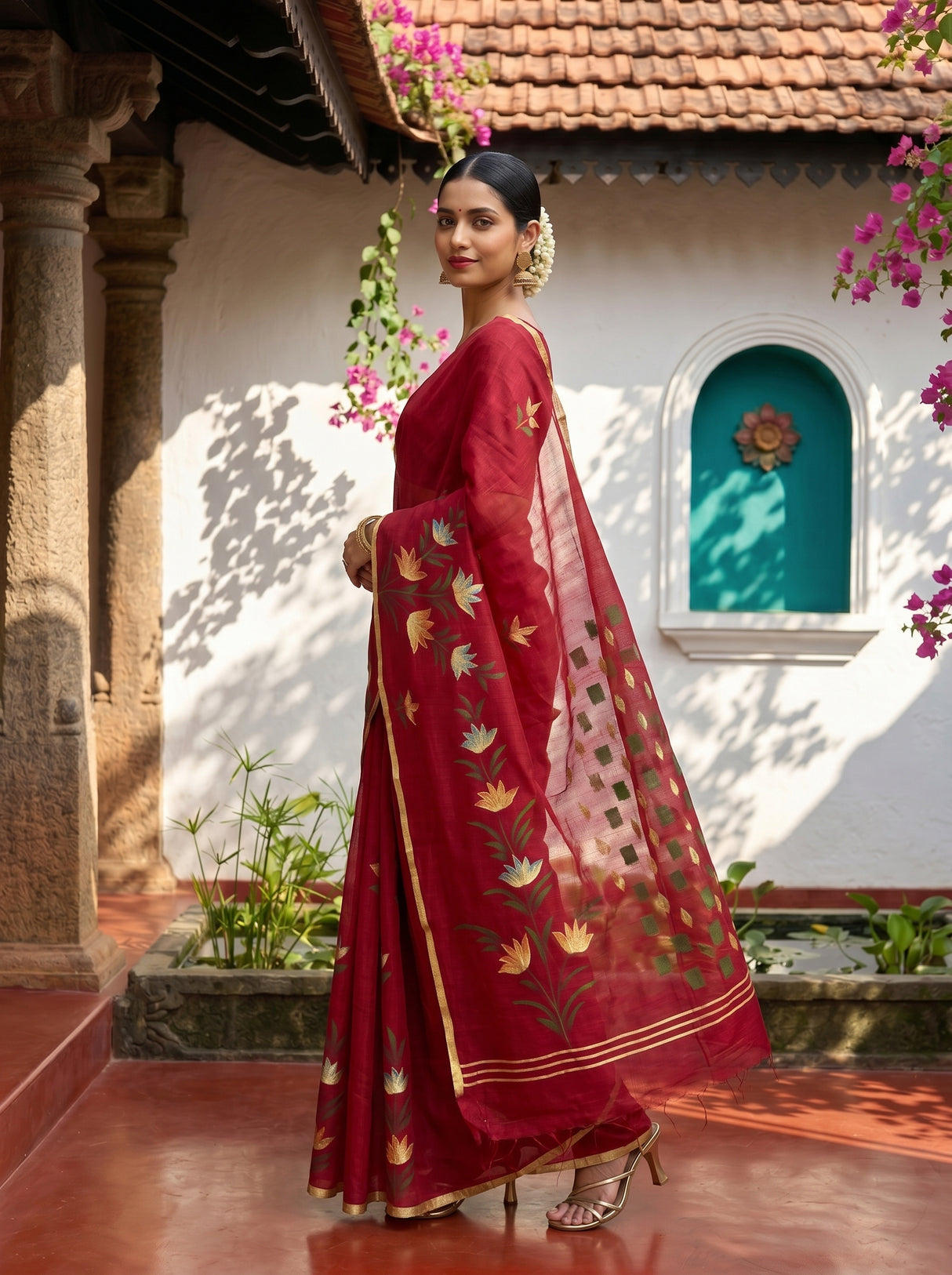 MIMOSA Maroon Banarasi Art Silk Saree — pose 9 styling detail