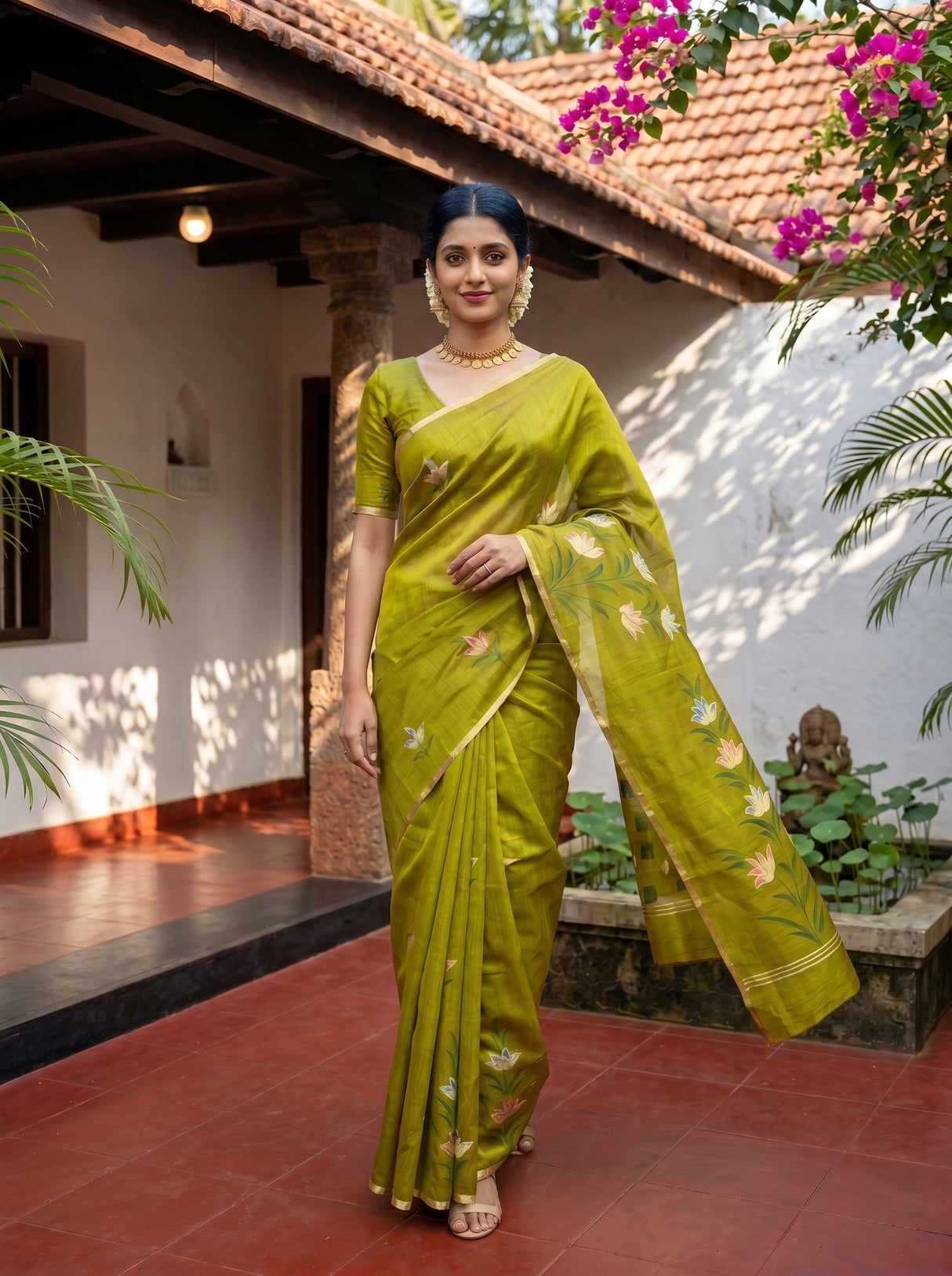 MIMOSA Olive Banarasi Art Silk Saree — pose 6 styling detail