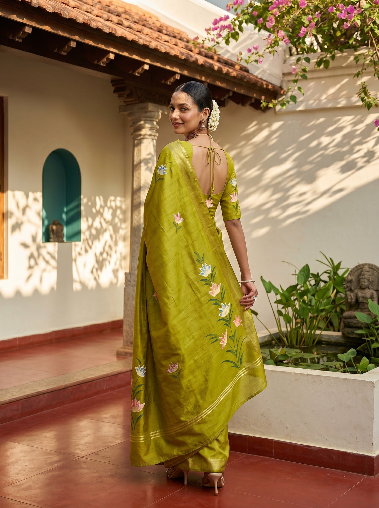 MIMOSA Olive Banarasi Art Silk Saree — pose 7 styling detail