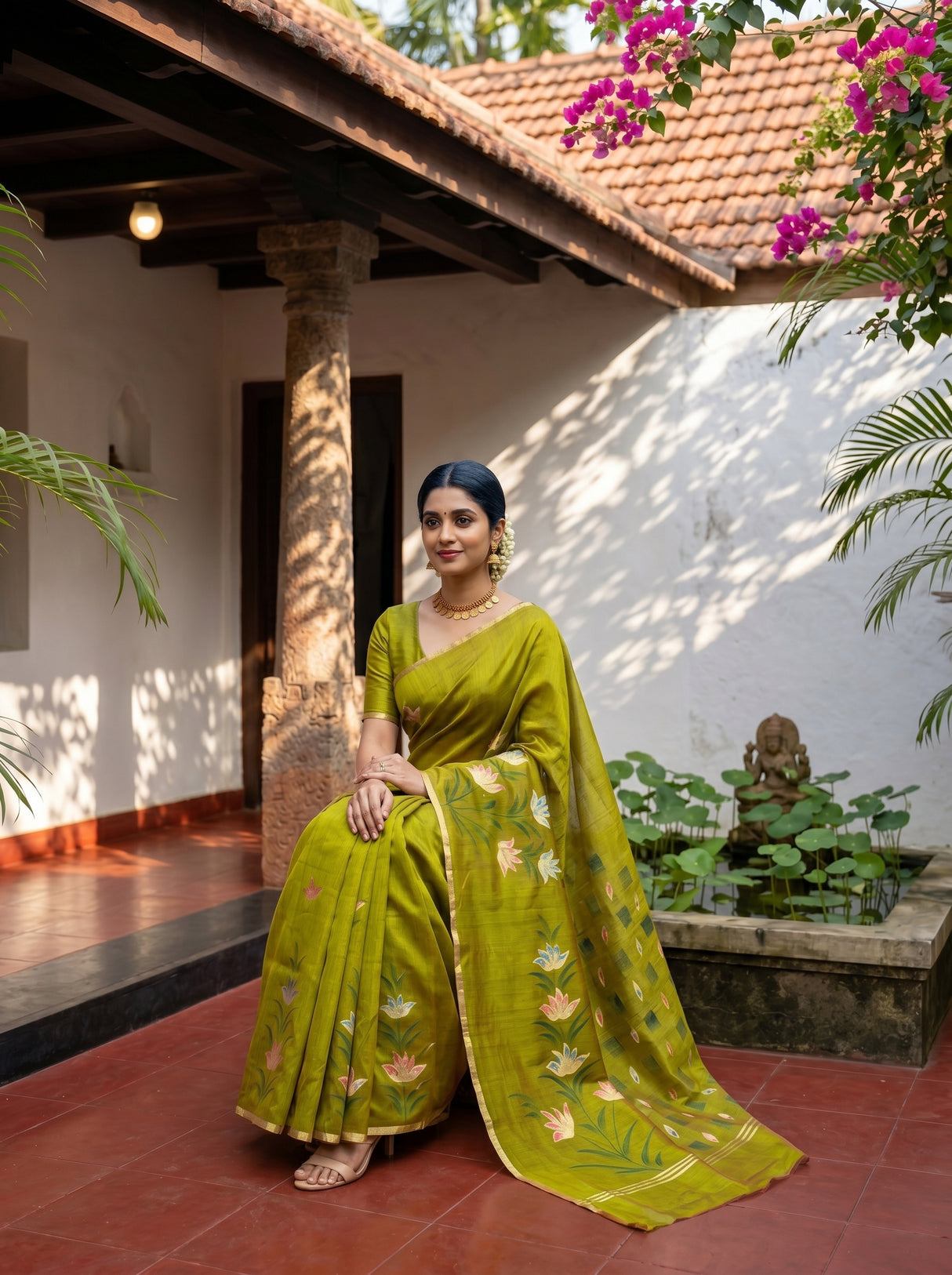 MIMOSA Olive Banarasi Art Silk Saree — pose 8 styling detail