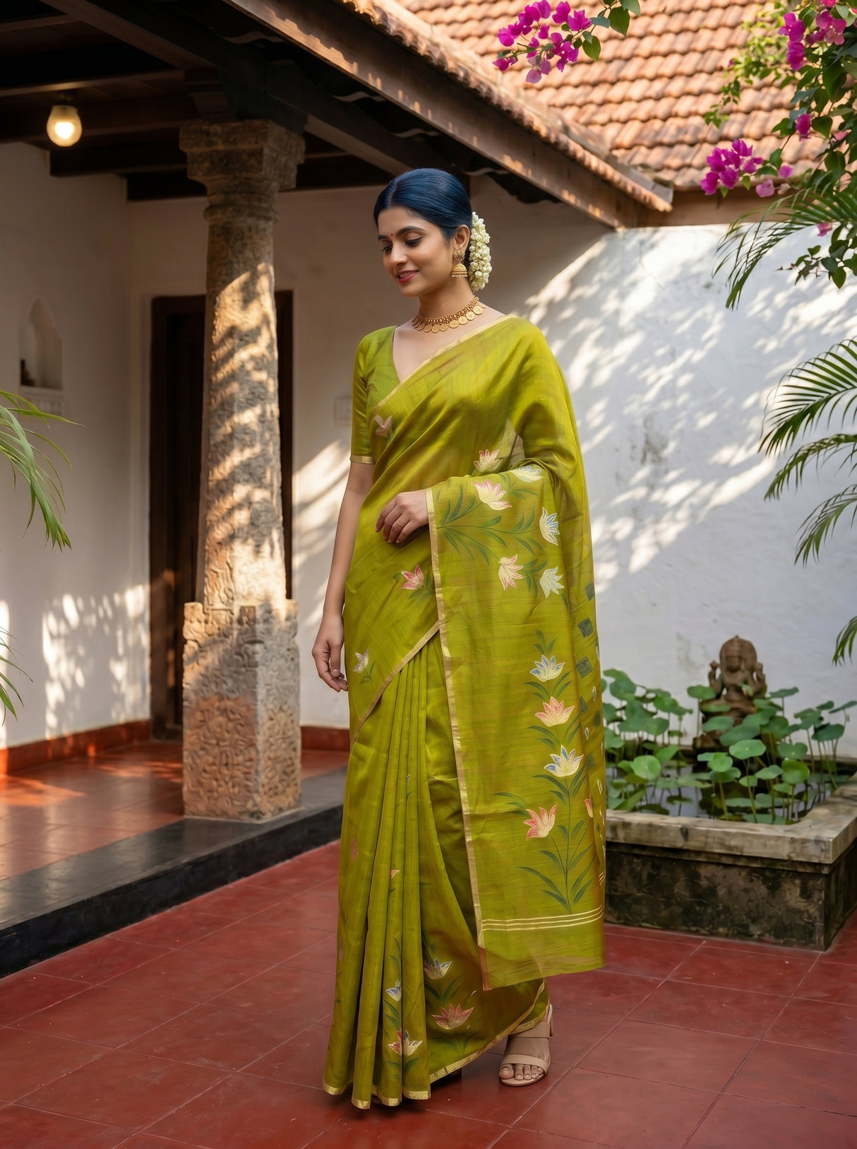 MIMOSA Olive Banarasi Art Silk Saree — pose 9 styling detail