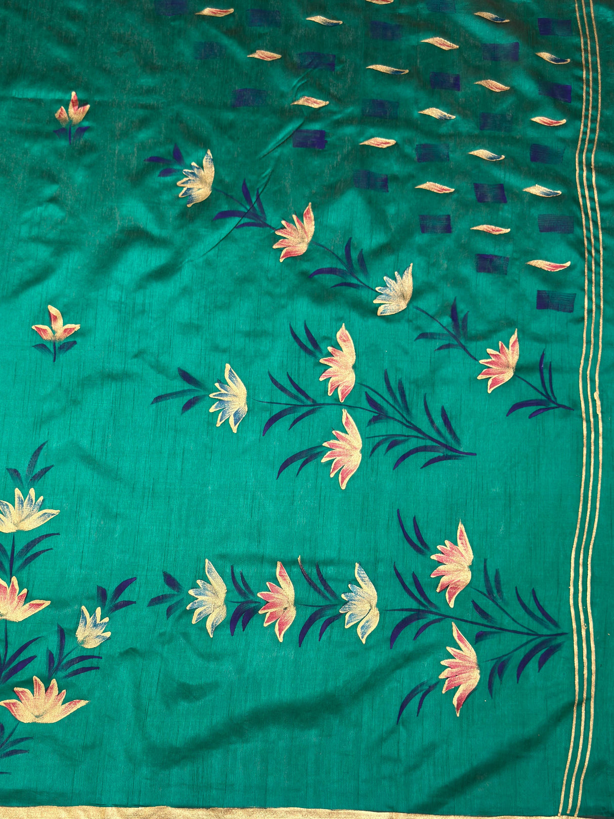 MIMOSA Rama Banarasi Art Silk Saree — pallu and zari work detail
