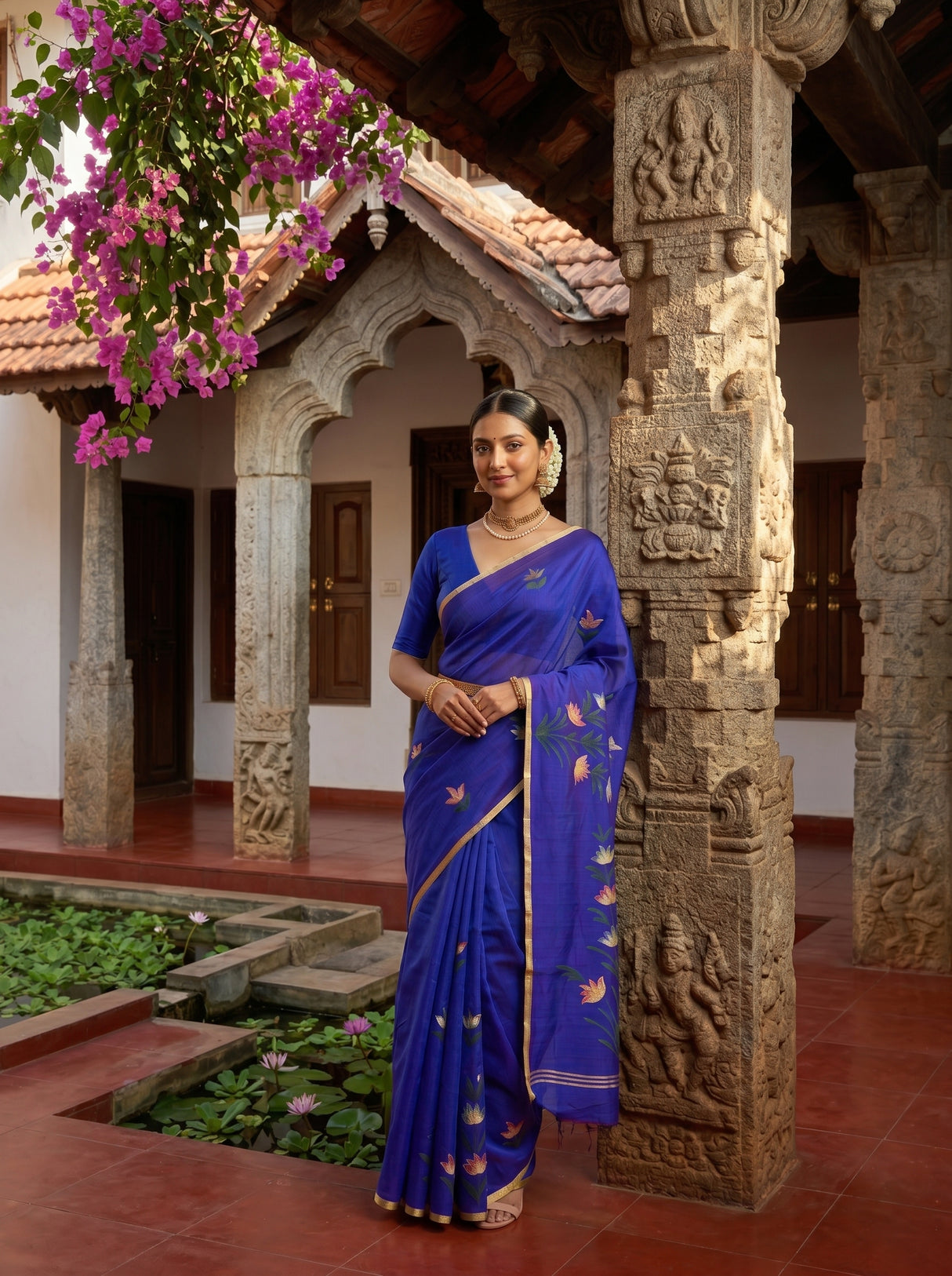 MIMOSA Violet Banarasi Art Silk Saree — Saree border and motif detail