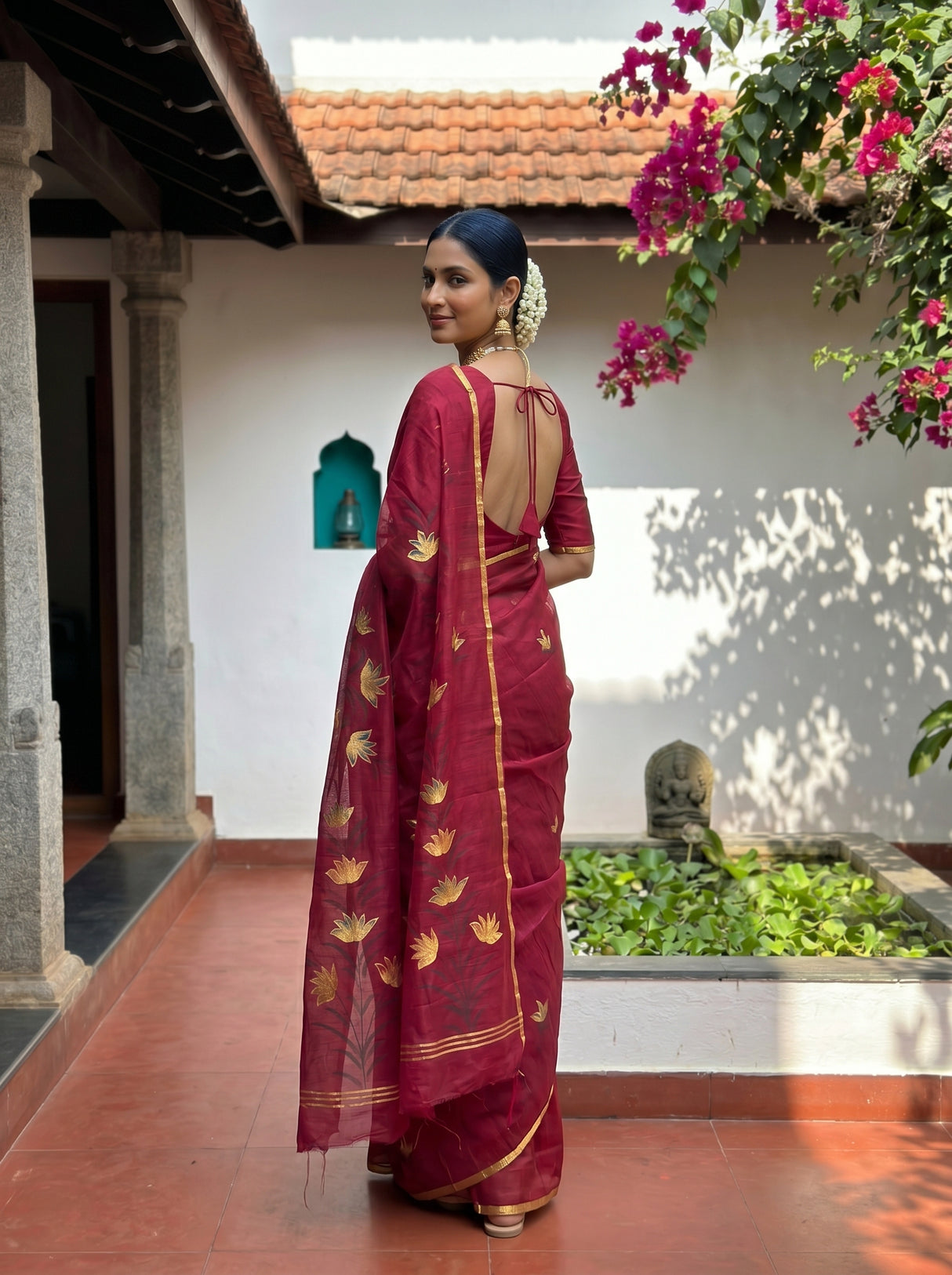 MIMOSA Wine Banarasi Art Silk Saree — pose 7 styling detail
