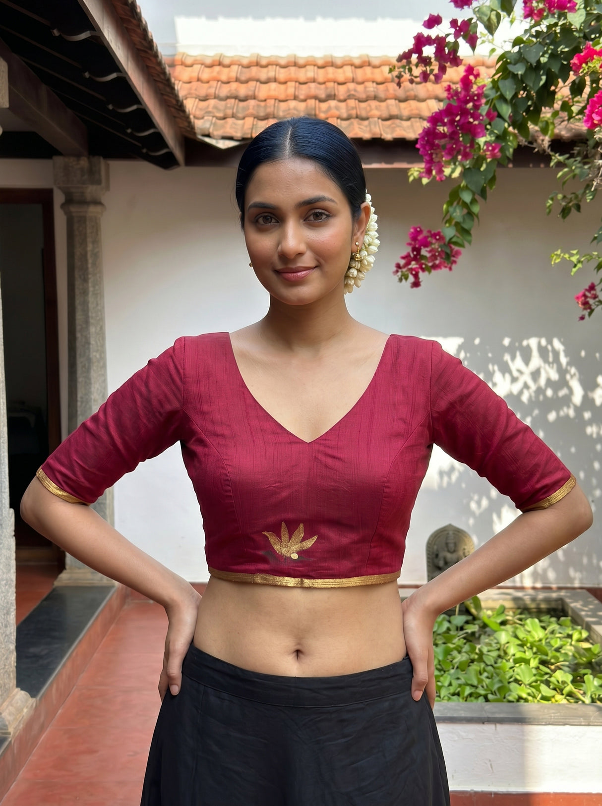 MIMOSA Wine Banarasi Art Silk Saree — blouse close-up