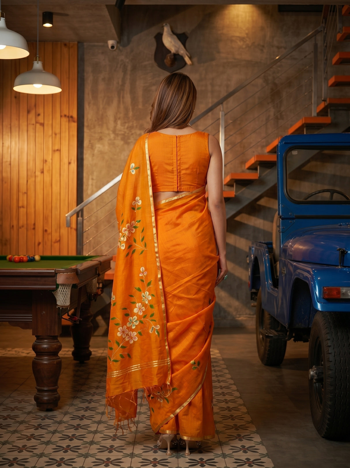 MIMOSA Gold Banarasi Art Silk Saree — pose 2 styling detail
