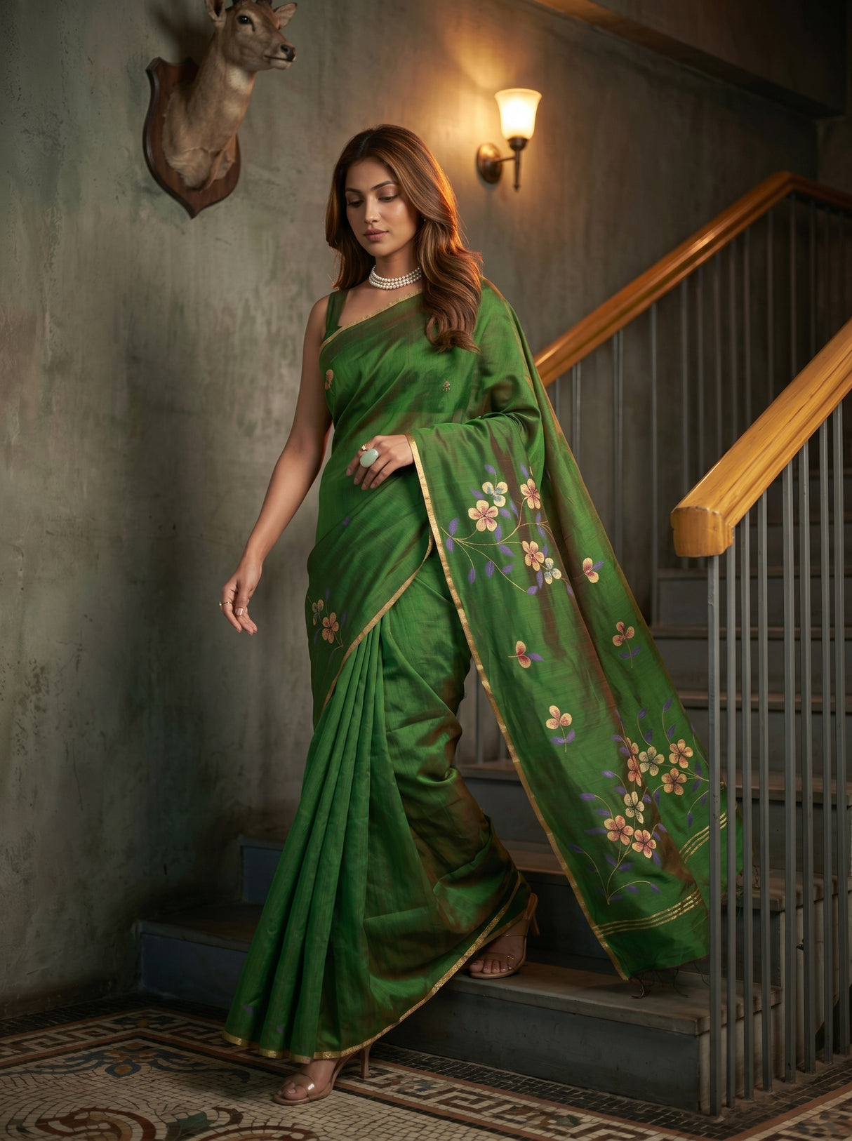 MIMOSA Green Banarasi Art Silk Saree — pose 6 styling detail