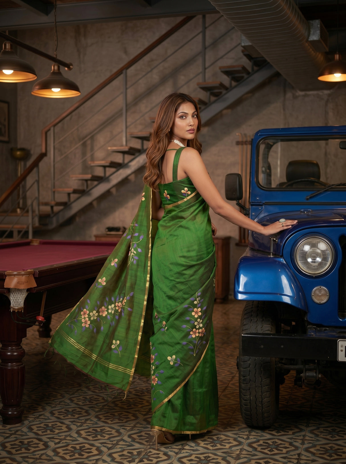 MIMOSA Green Banarasi Art Silk Saree — pose 9 styling detail
