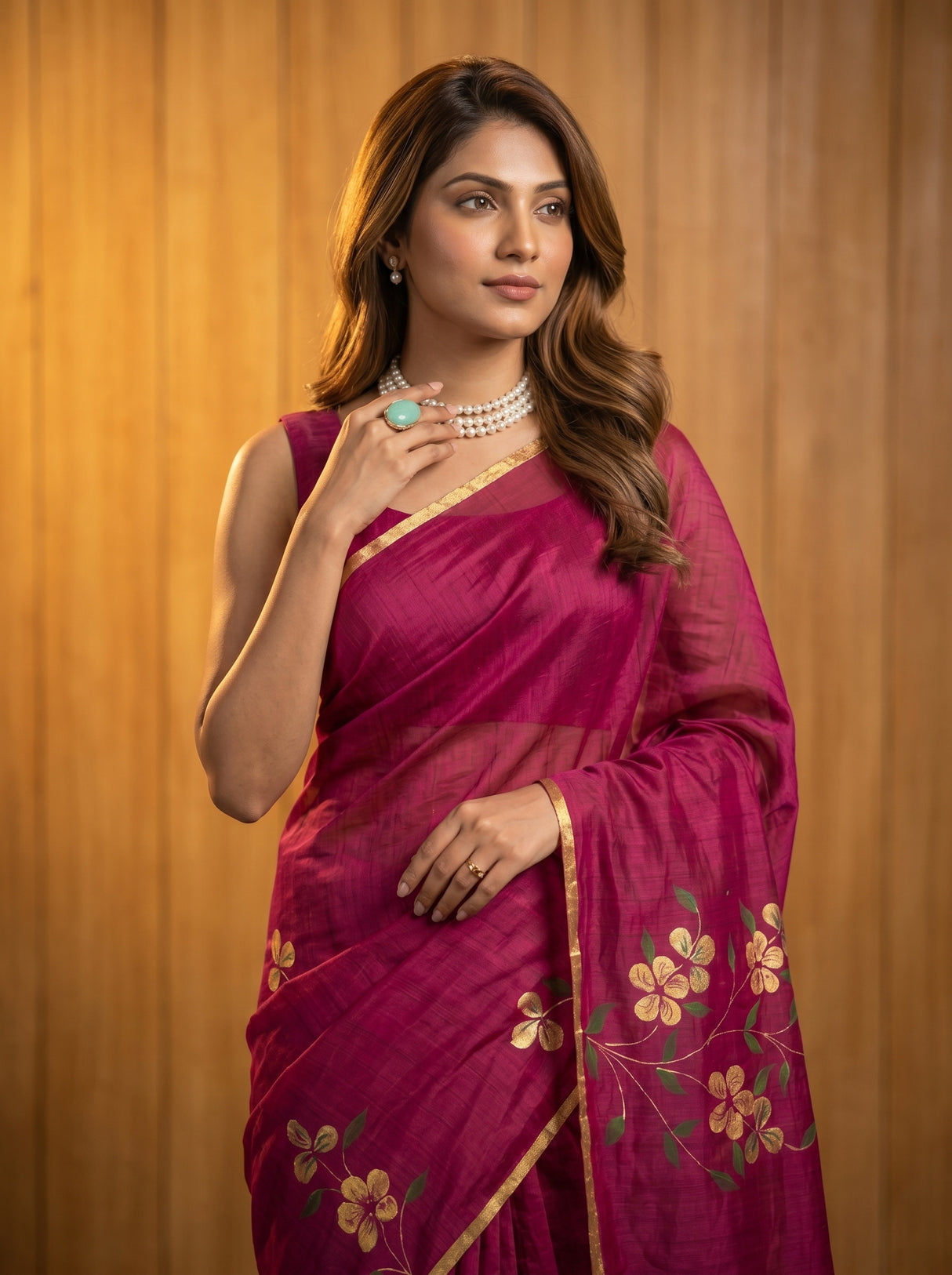 MIMOSA Magenta Banarasi Art Silk Saree — pose 10 styling detail