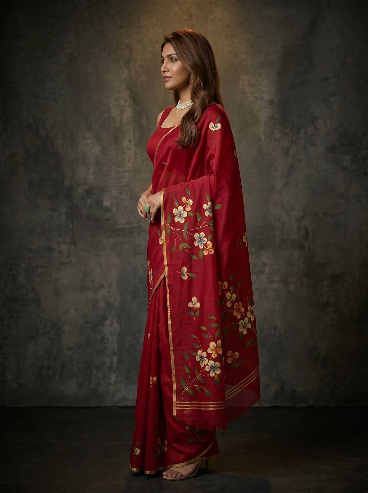 MIMOSA Maroon Banarasi Art Silk Saree — pose 3 styling detail