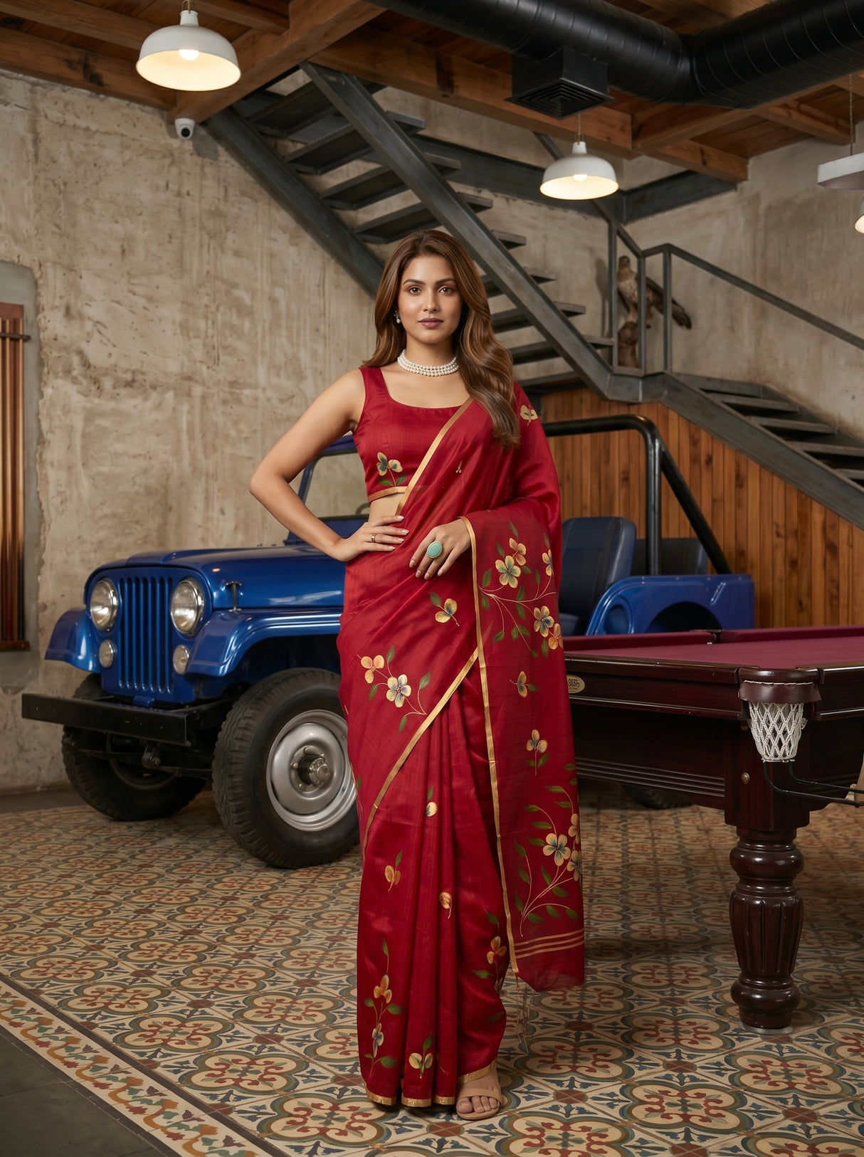 MIMOSA Maroon Banarasi Art Silk Saree — pose 4 styling detail