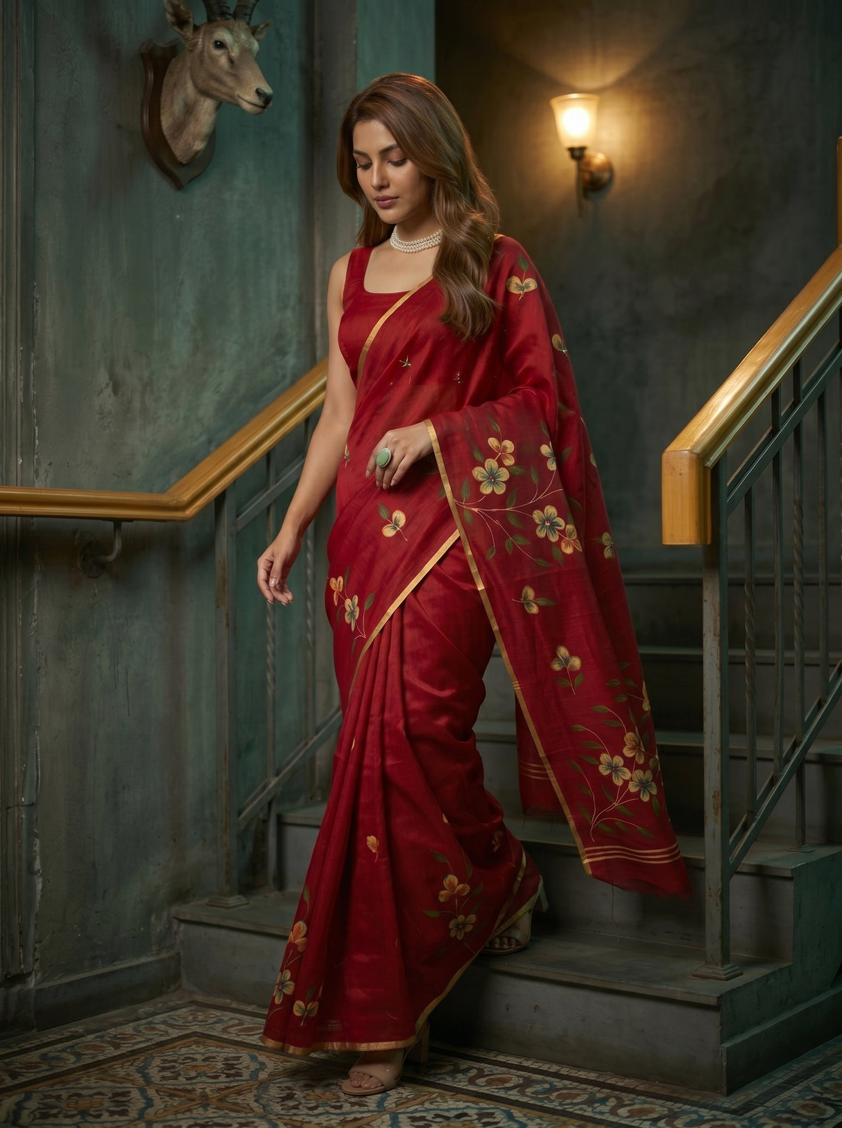 MIMOSA Maroon Banarasi Art Silk Saree — pose 6 styling detail