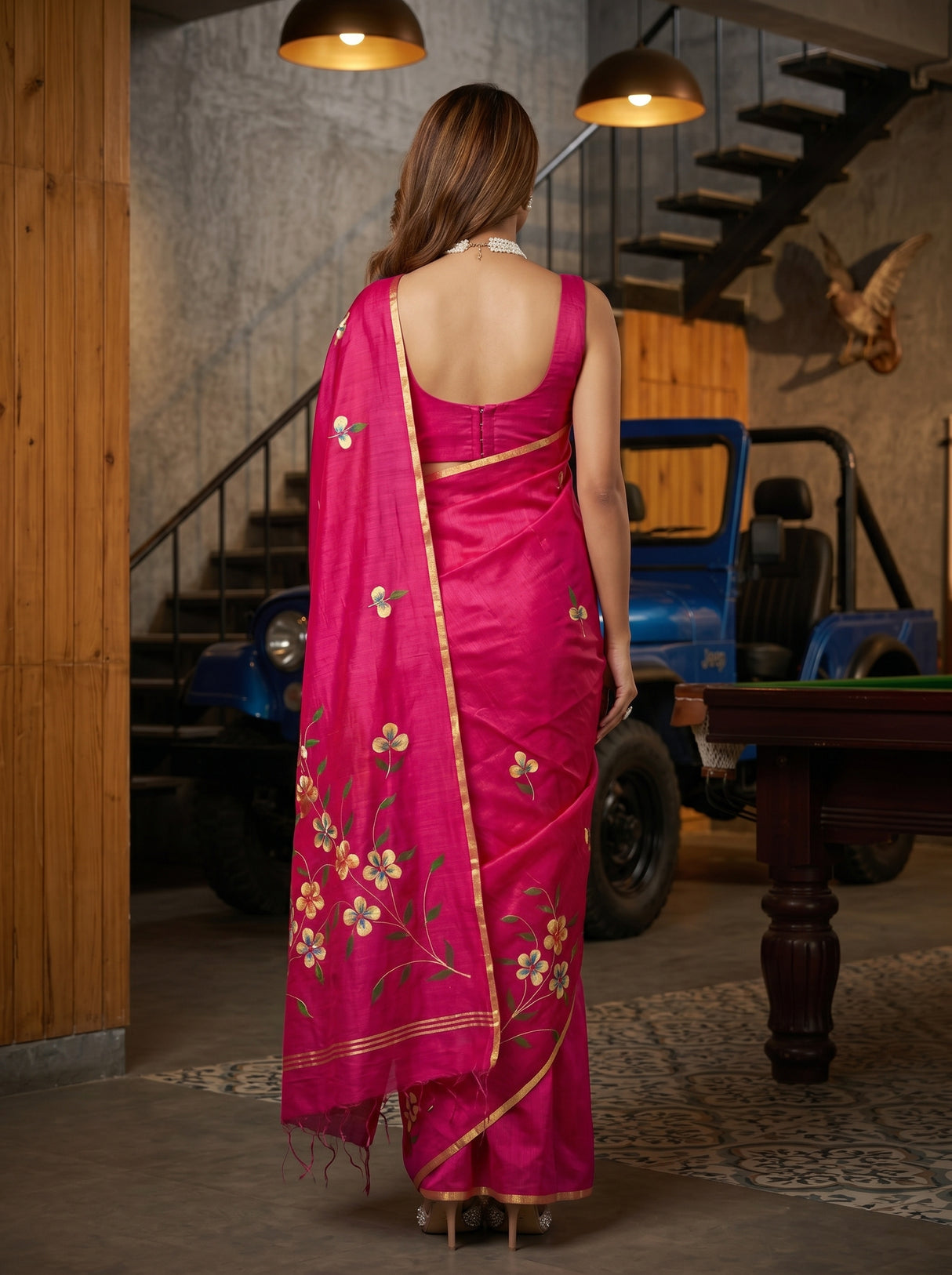 MIMOSA Rani Banarasi Art Silk Saree — pose 2 styling detail