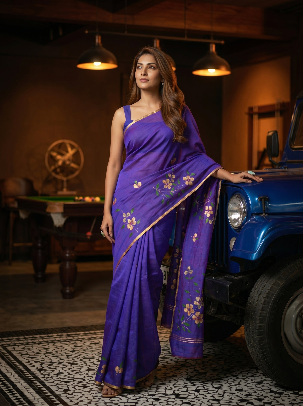 MIMOSA Violet Banarasi Art Silk Saree — pose 5 styling detail