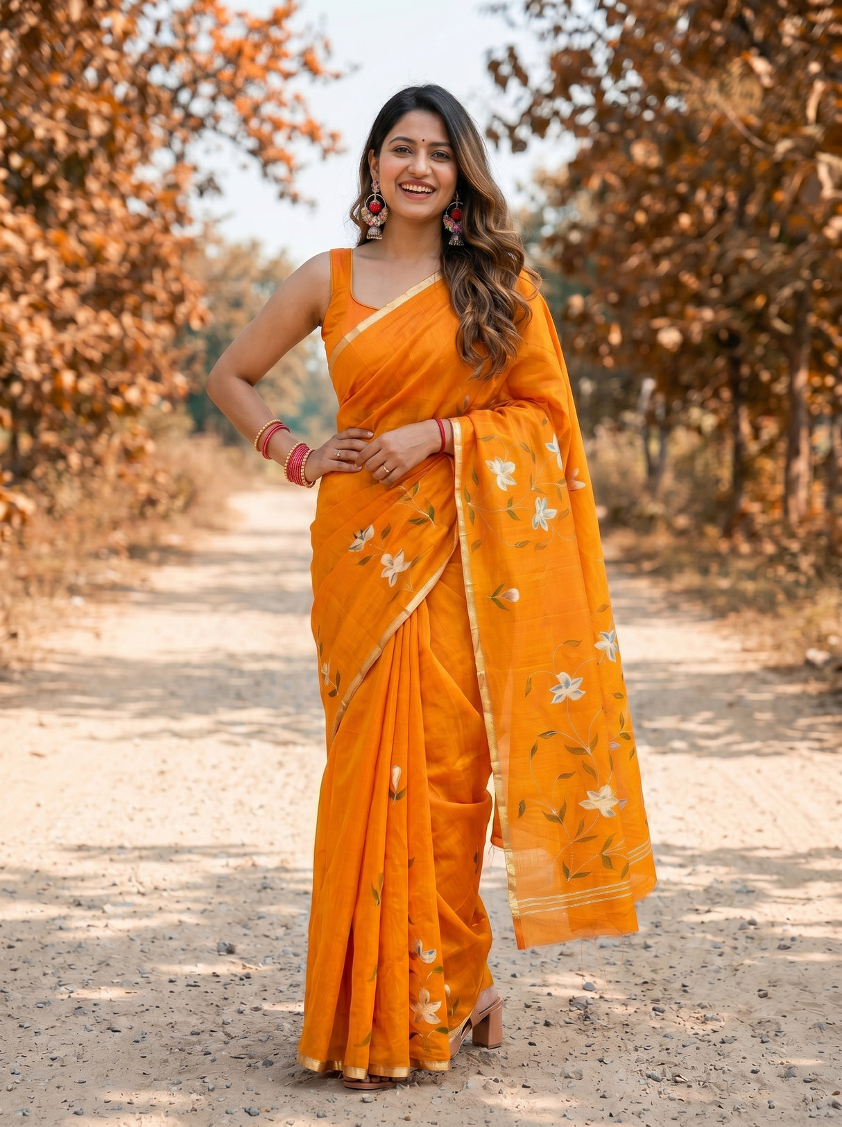 MIMOSA Gold Banarasi Art Silk Saree — model lower section