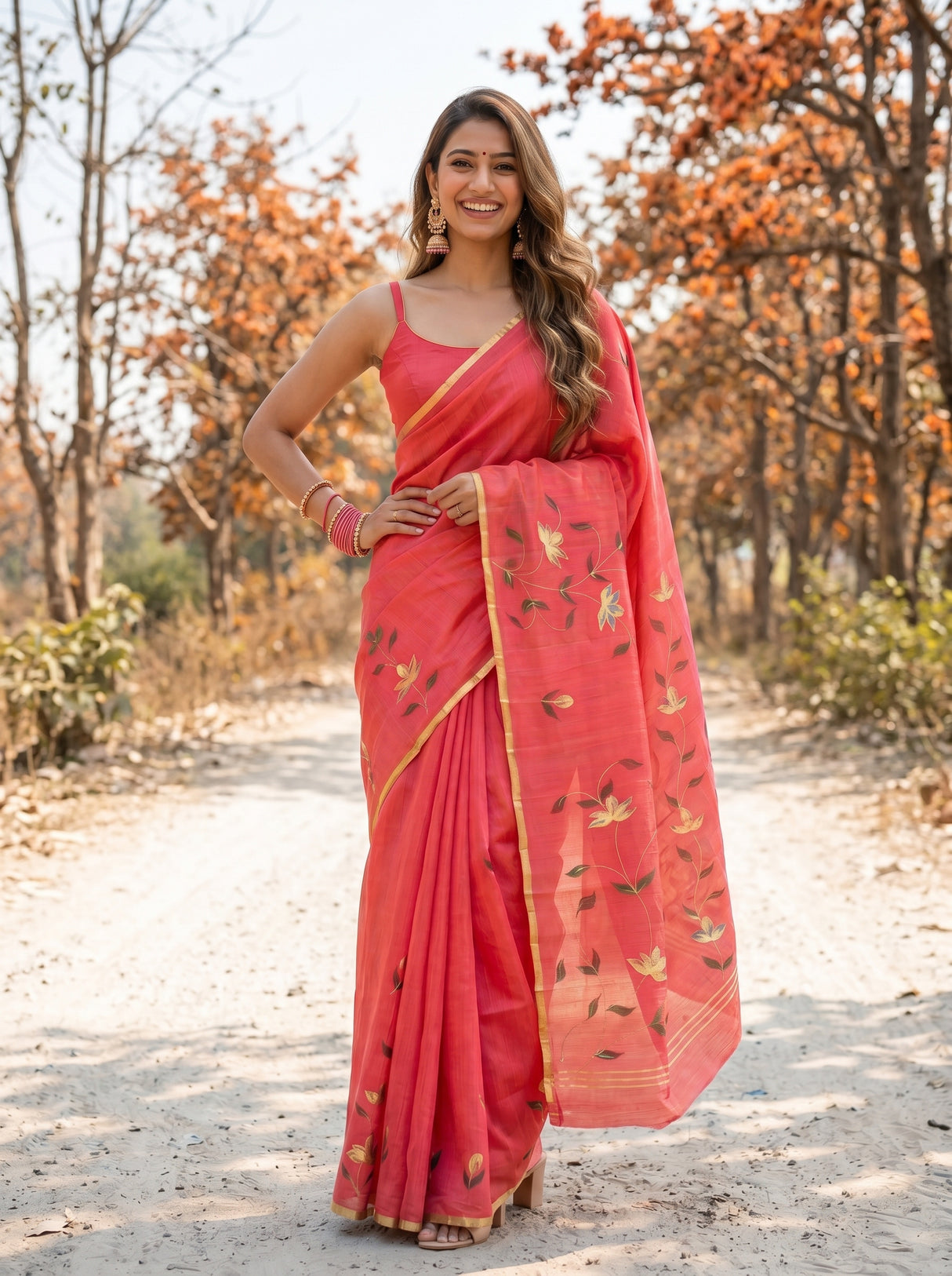 MIMOSA Gajari Banarasi Art Silk Saree — model lower section