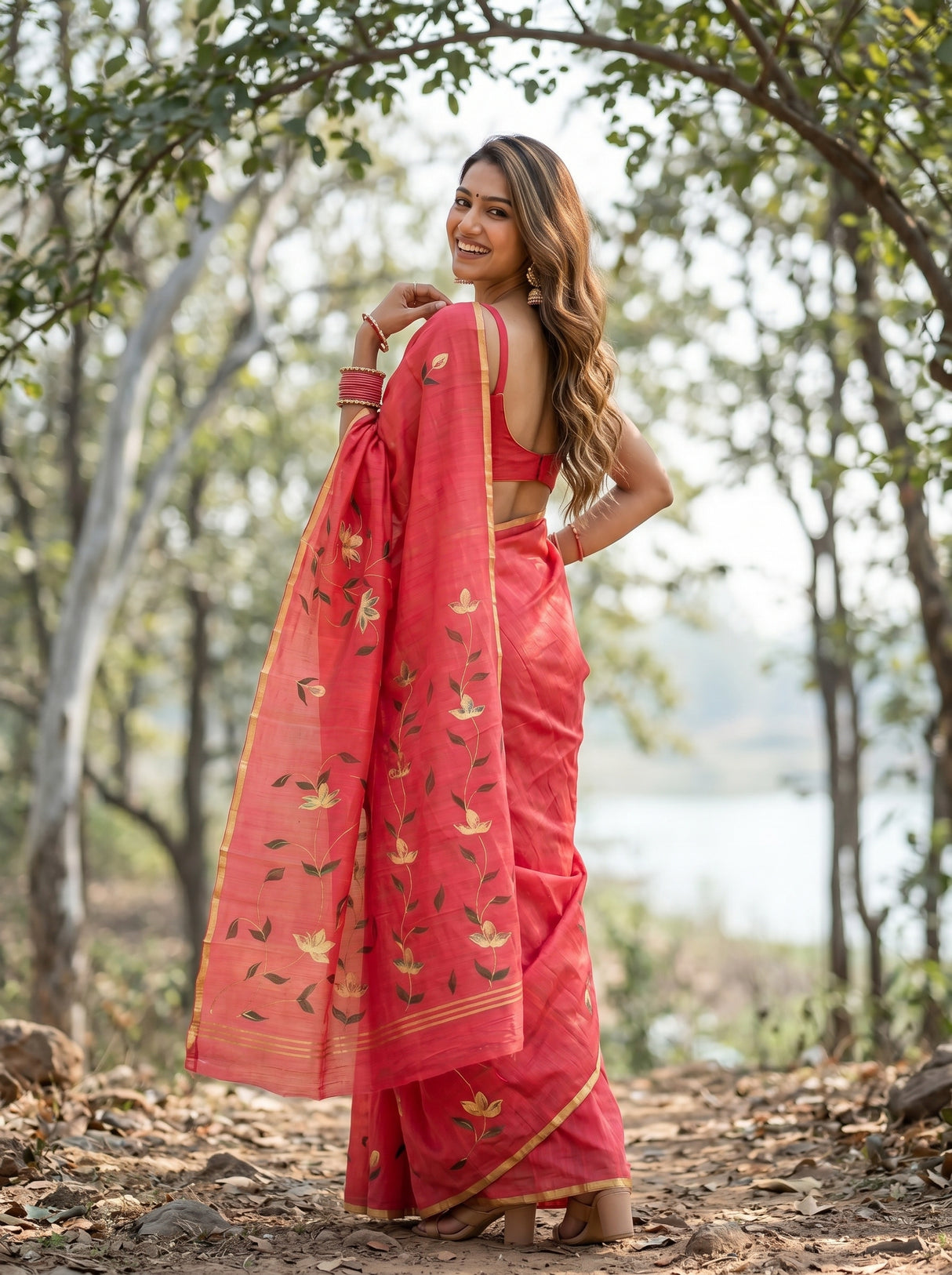 MIMOSA Gajari Banarasi Art Silk Saree — pose 7 styling detail
