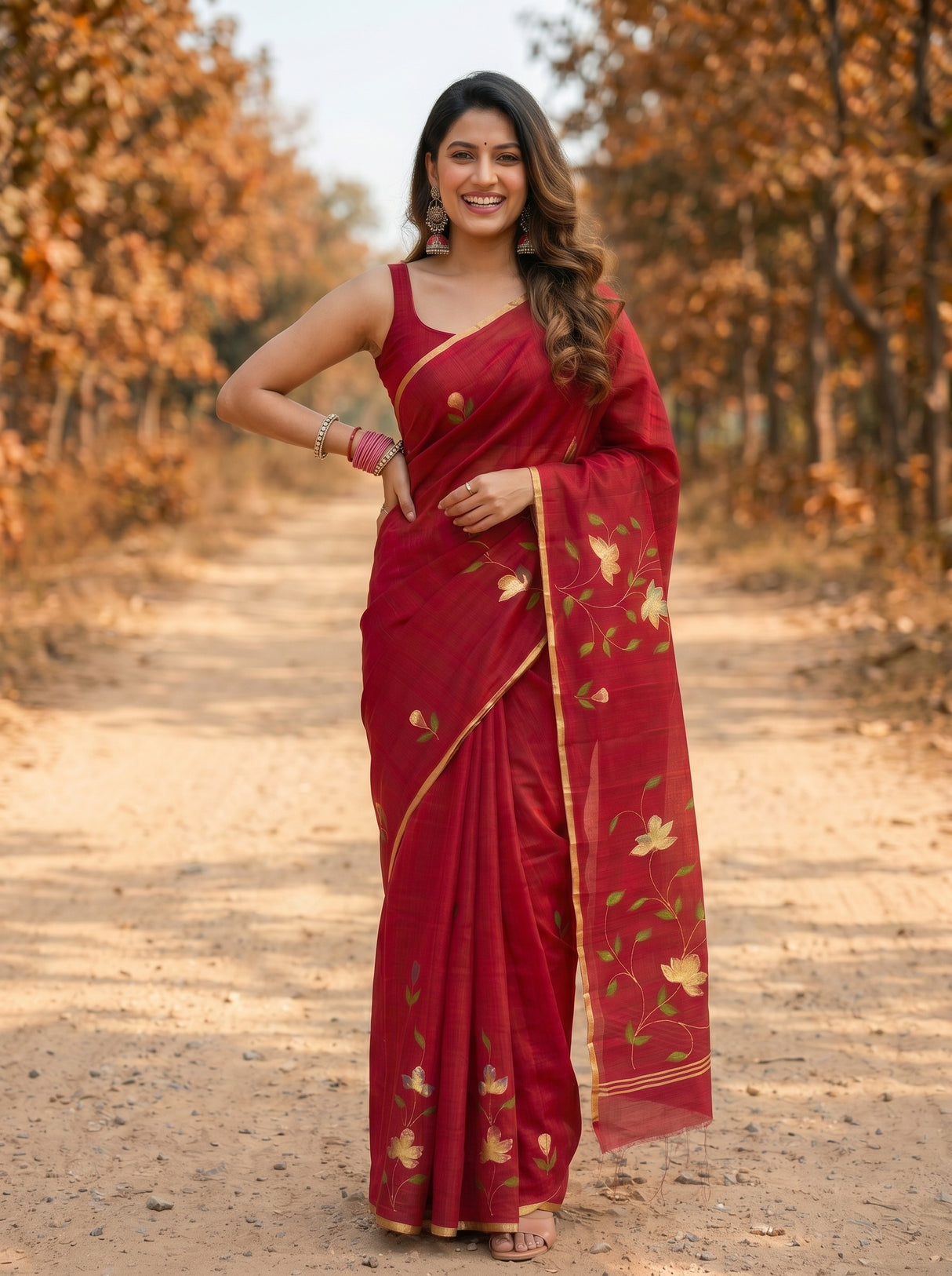 MIMOSA Maroon Banarasi Art Silk Saree — model lower section
