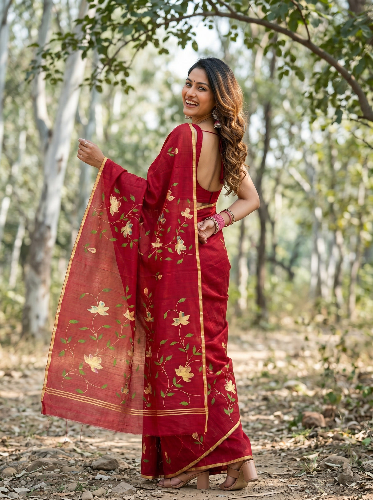 MIMOSA Maroon Banarasi Art Silk Saree — pose 7 styling detail