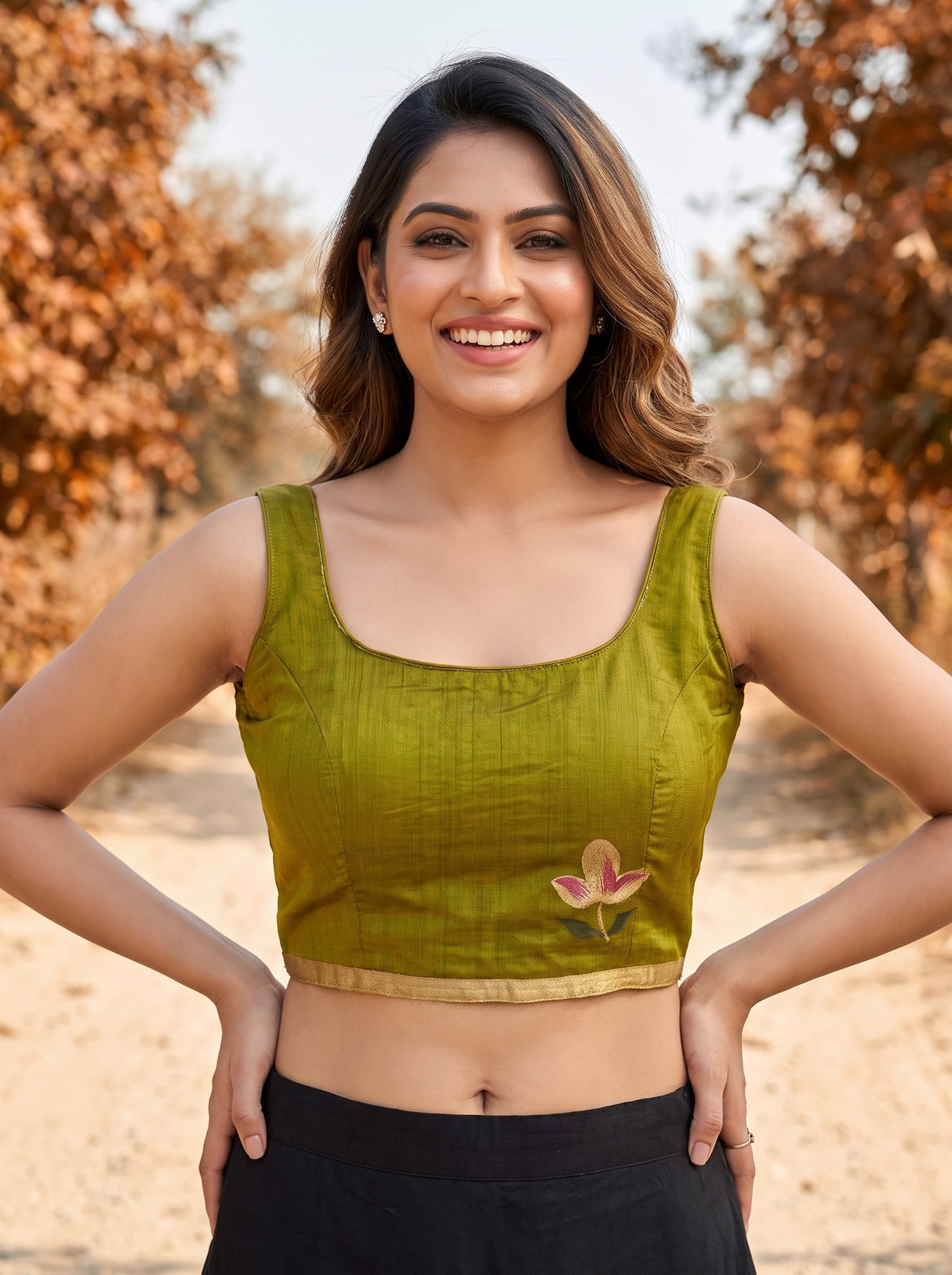MIMOSA Olive Banarasi Art Silk Saree — blouse close-up