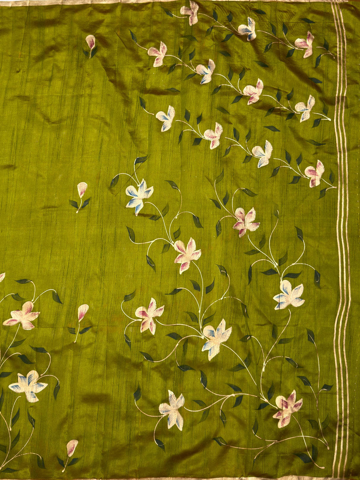 MIMOSA Olive Banarasi Art Silk Saree — pallu and zari work detail