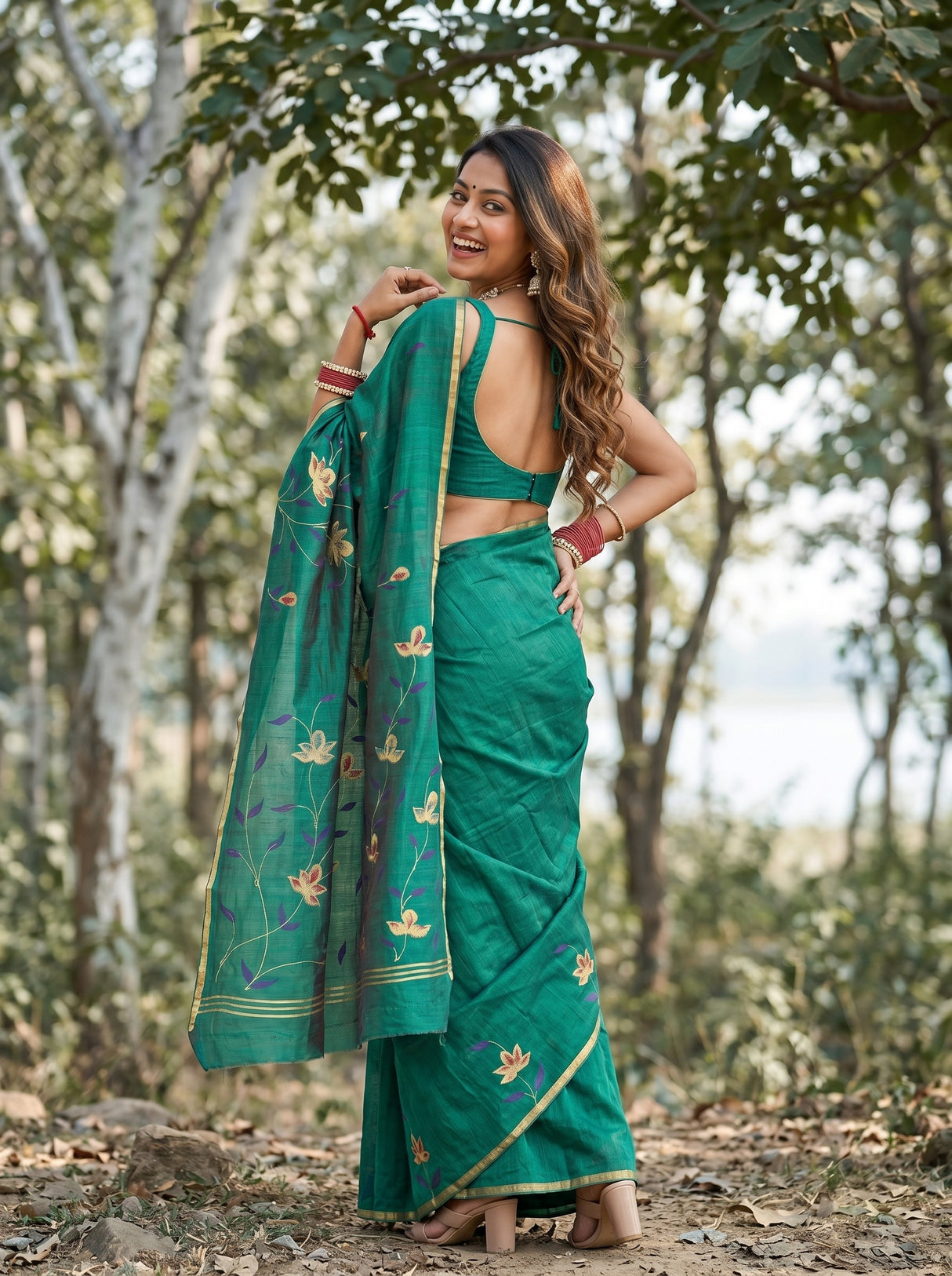 MIMOSA Rama Banarasi Art Silk Saree — pose 7 styling detail