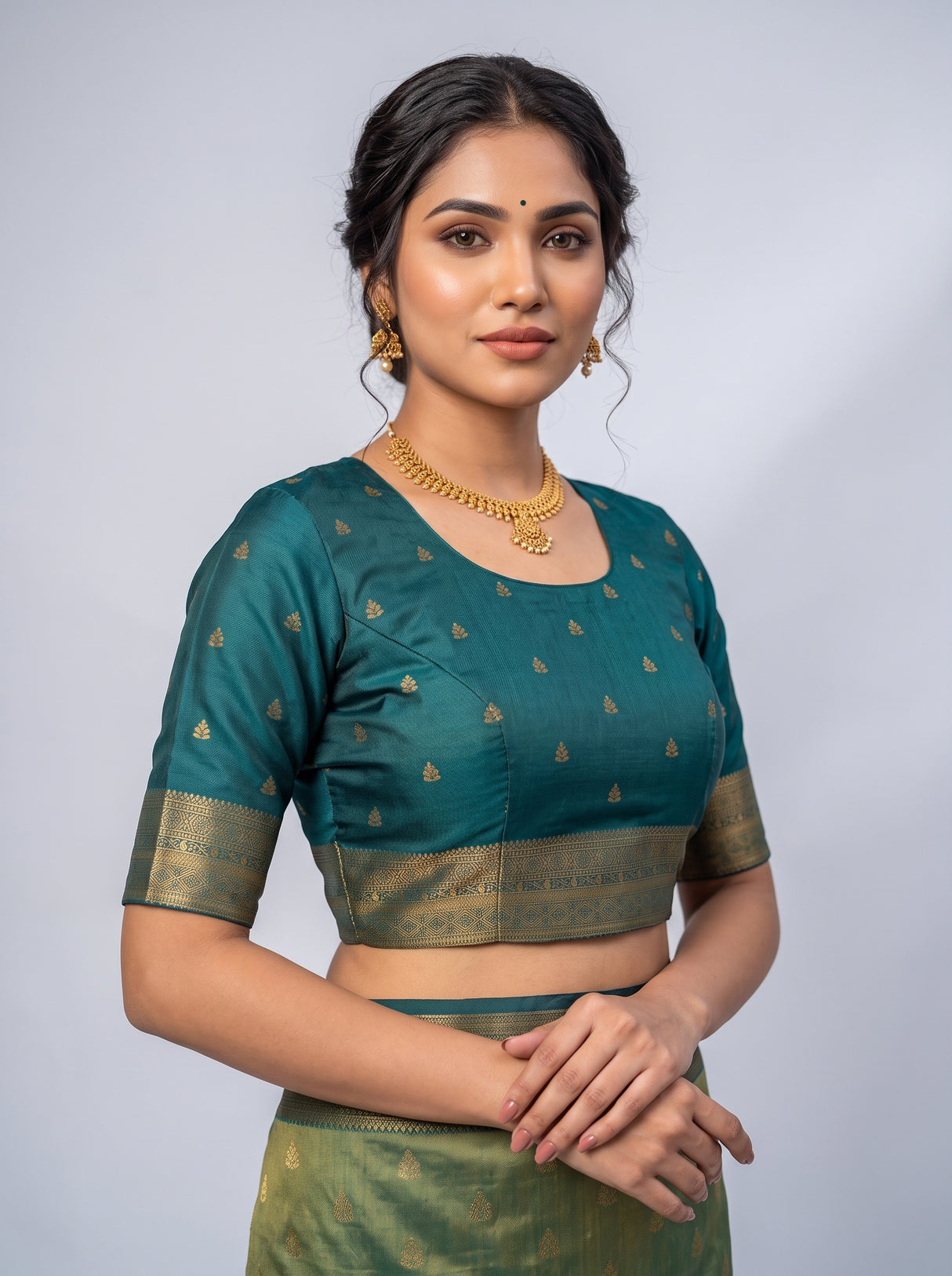 MIMOSA Green Saree Saree — blouse close-up