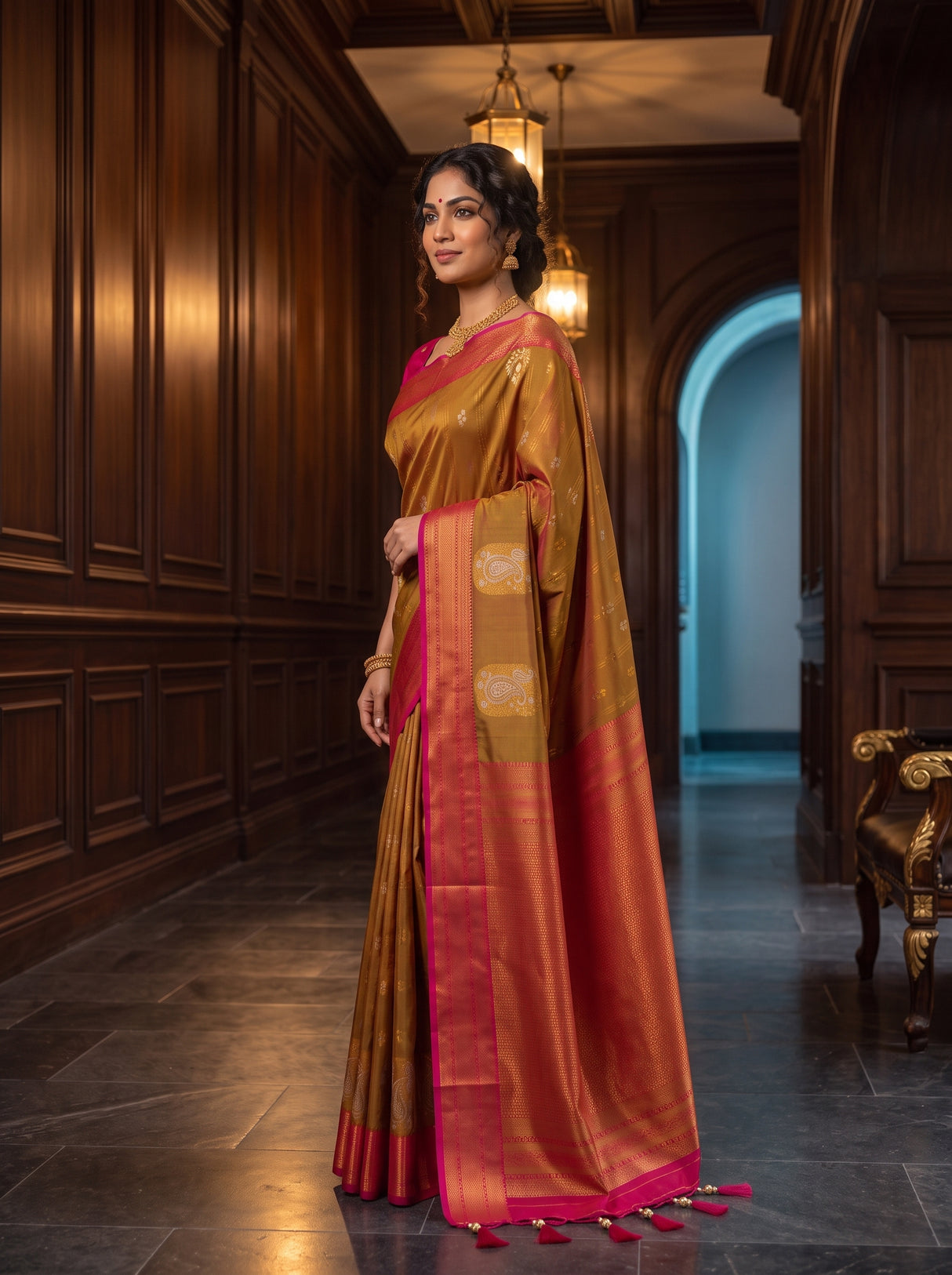 MIMOSA Rust Saree Saree — pose 3 styling detail