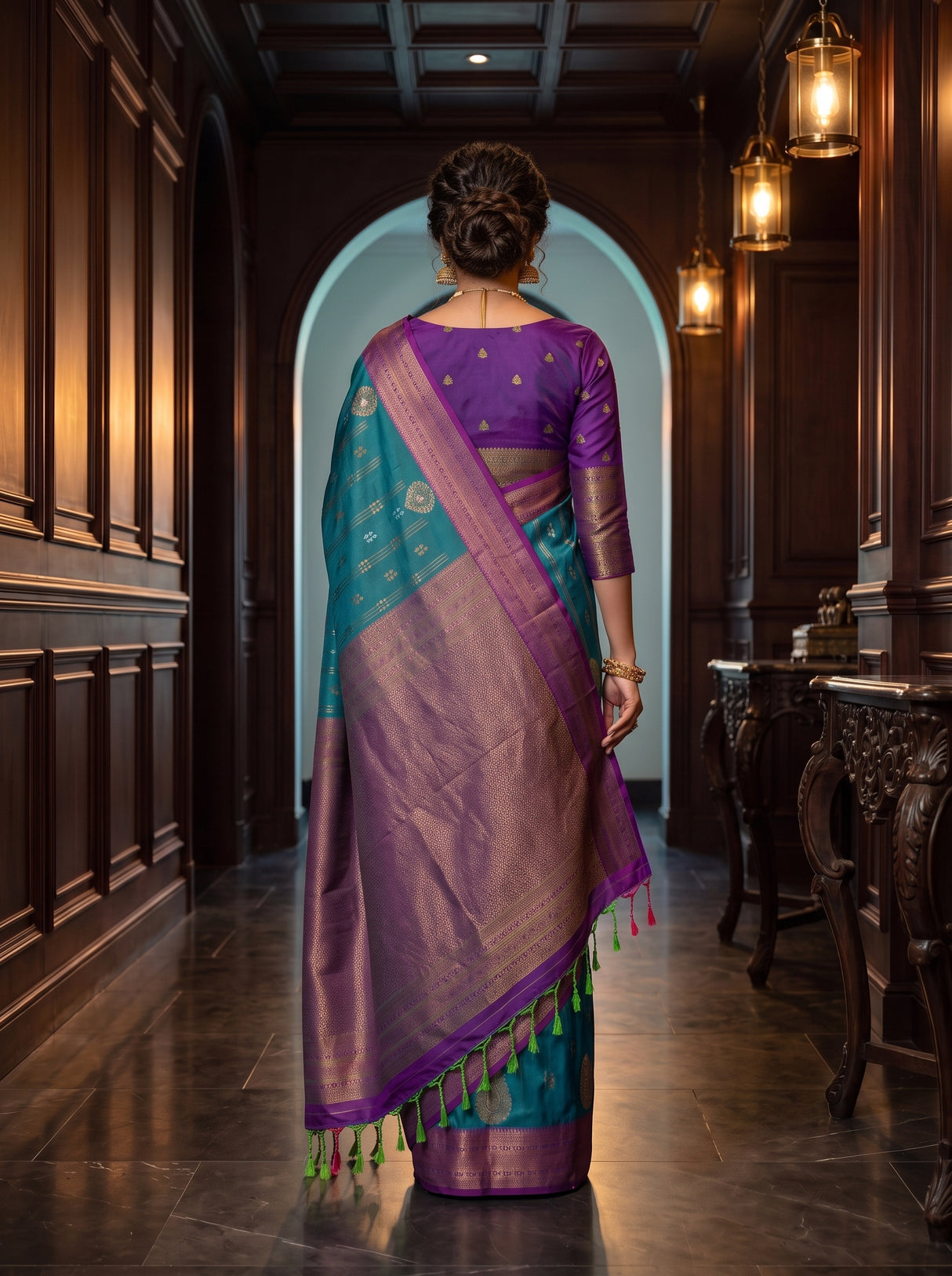 MIMOSA Sapphire Kanjivaram Art Silk Saree — pallu and body details