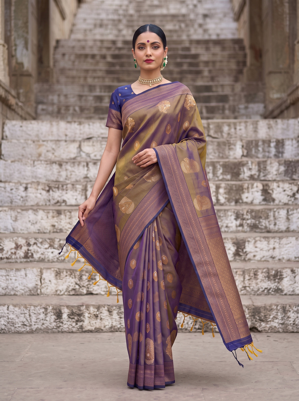 MIMOSA Grey Kanjivaram Art Silk Saree — pose 7 styling detail