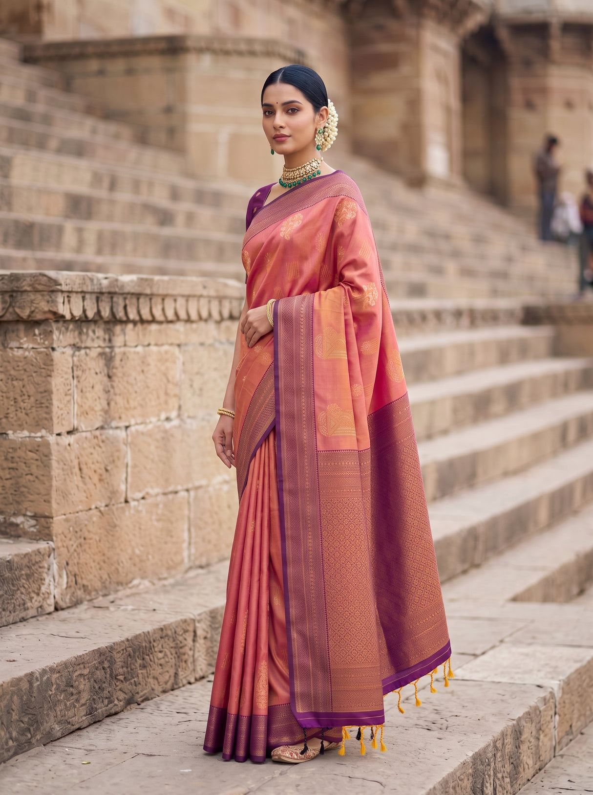 MIMOSA Peach Kanjivaram Art Silk Saree — pose 4 styling detail