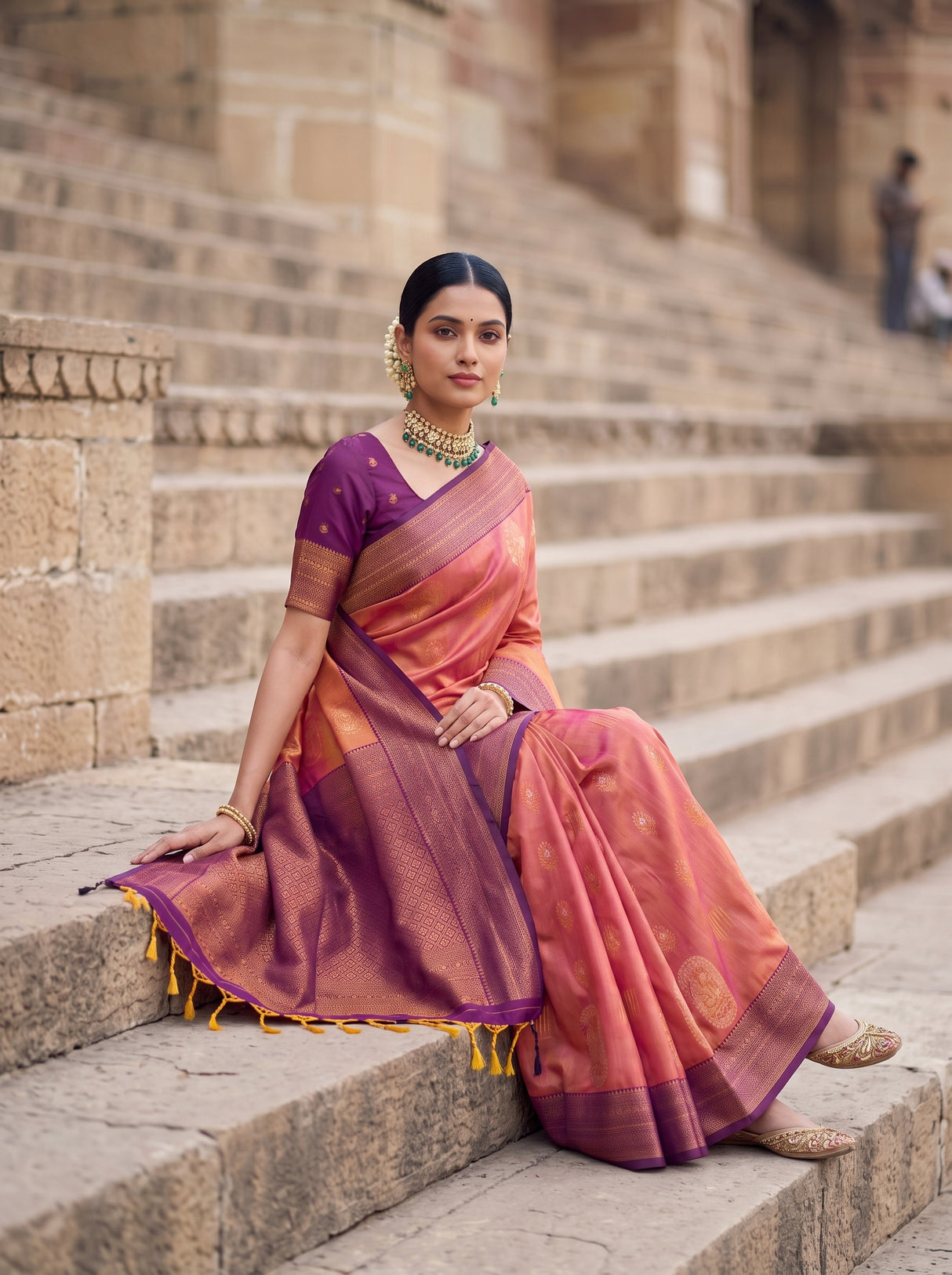 MIMOSA Peach Kanjivaram Art Silk Saree — pose 8 styling detail