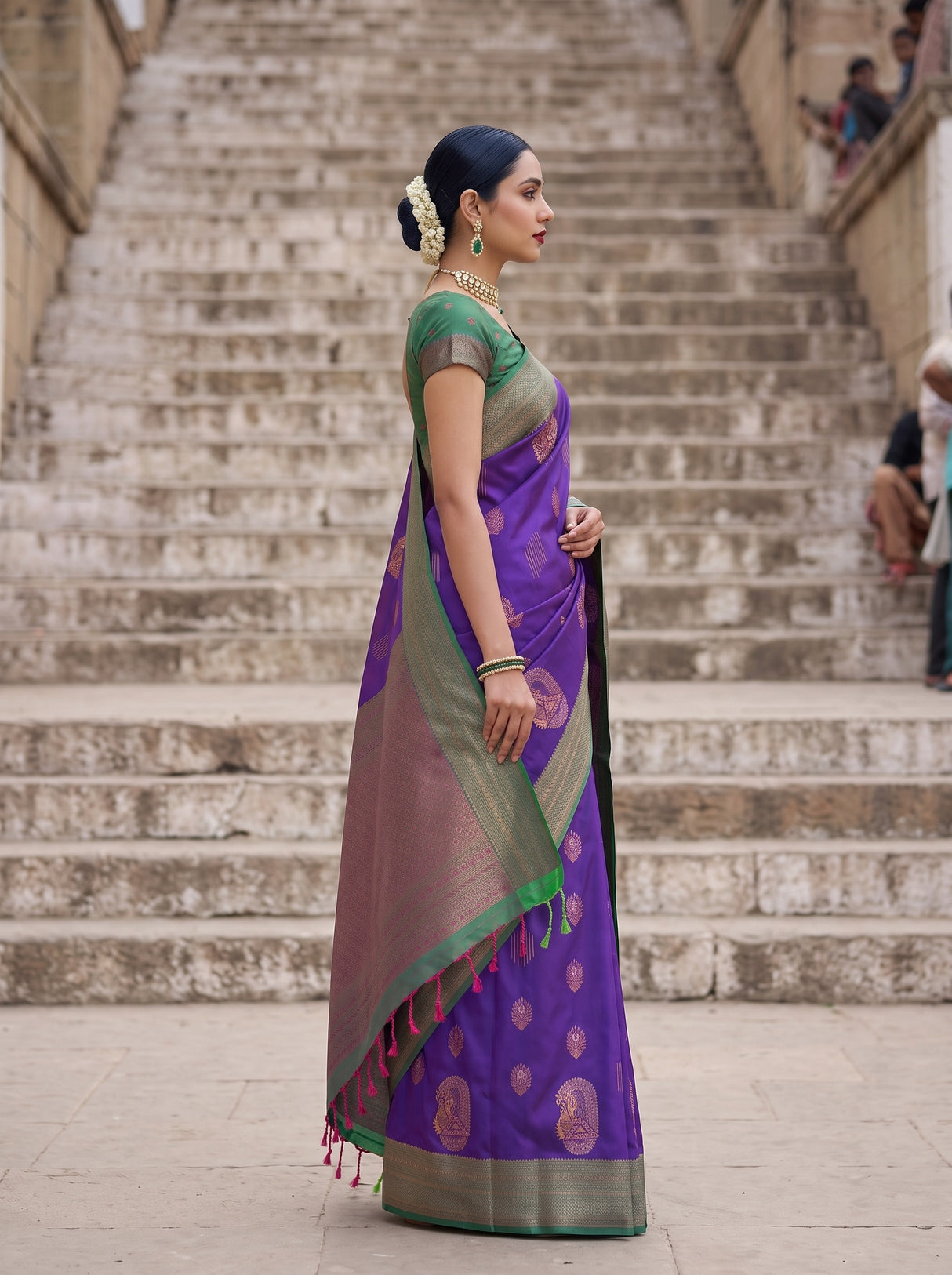 MIMOSA Purple Kanjivaram Art Silk Saree — pose 3 styling detail