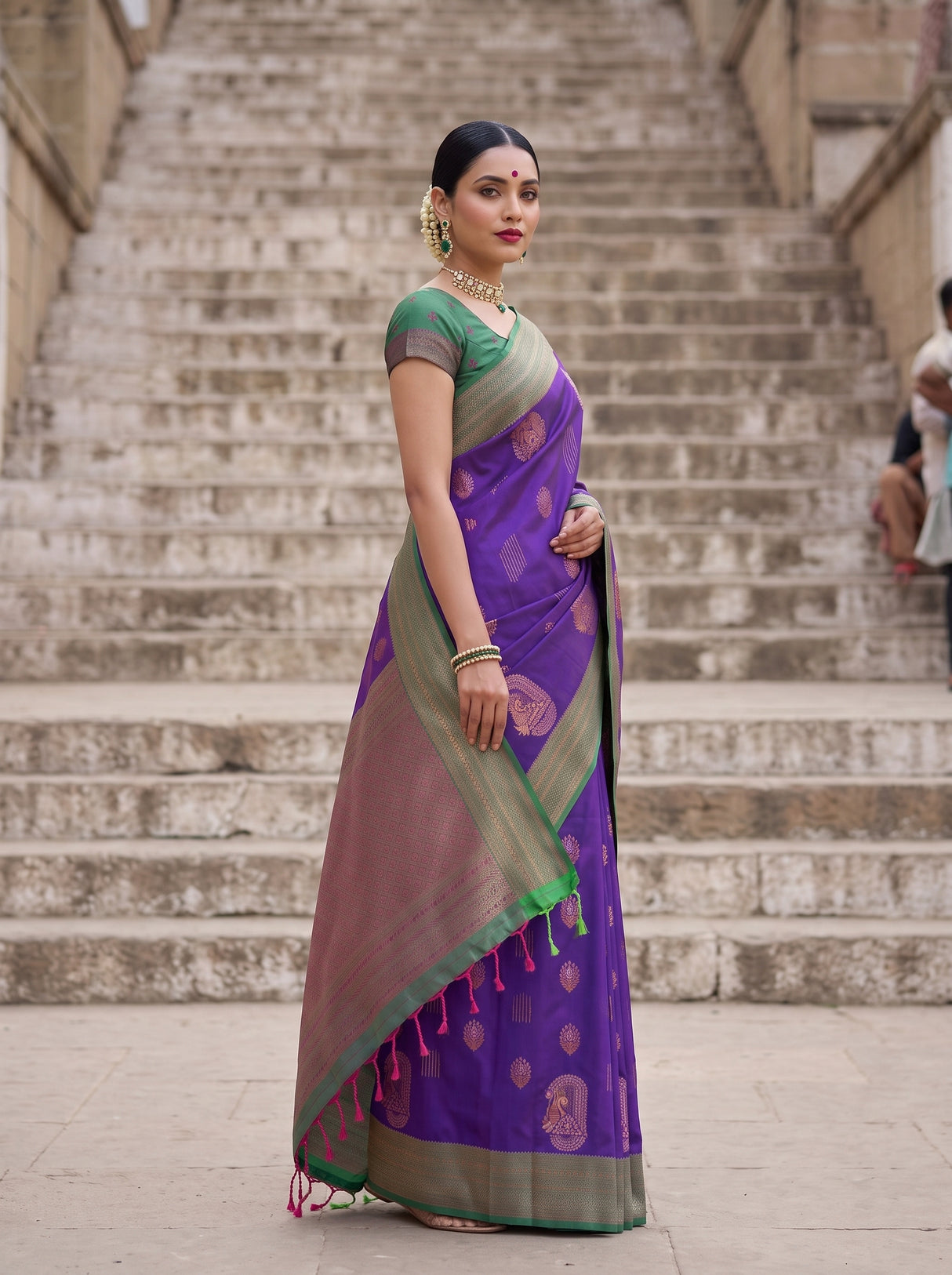 MIMOSA Purple Kanjivaram Art Silk Saree — pose 5 styling detail